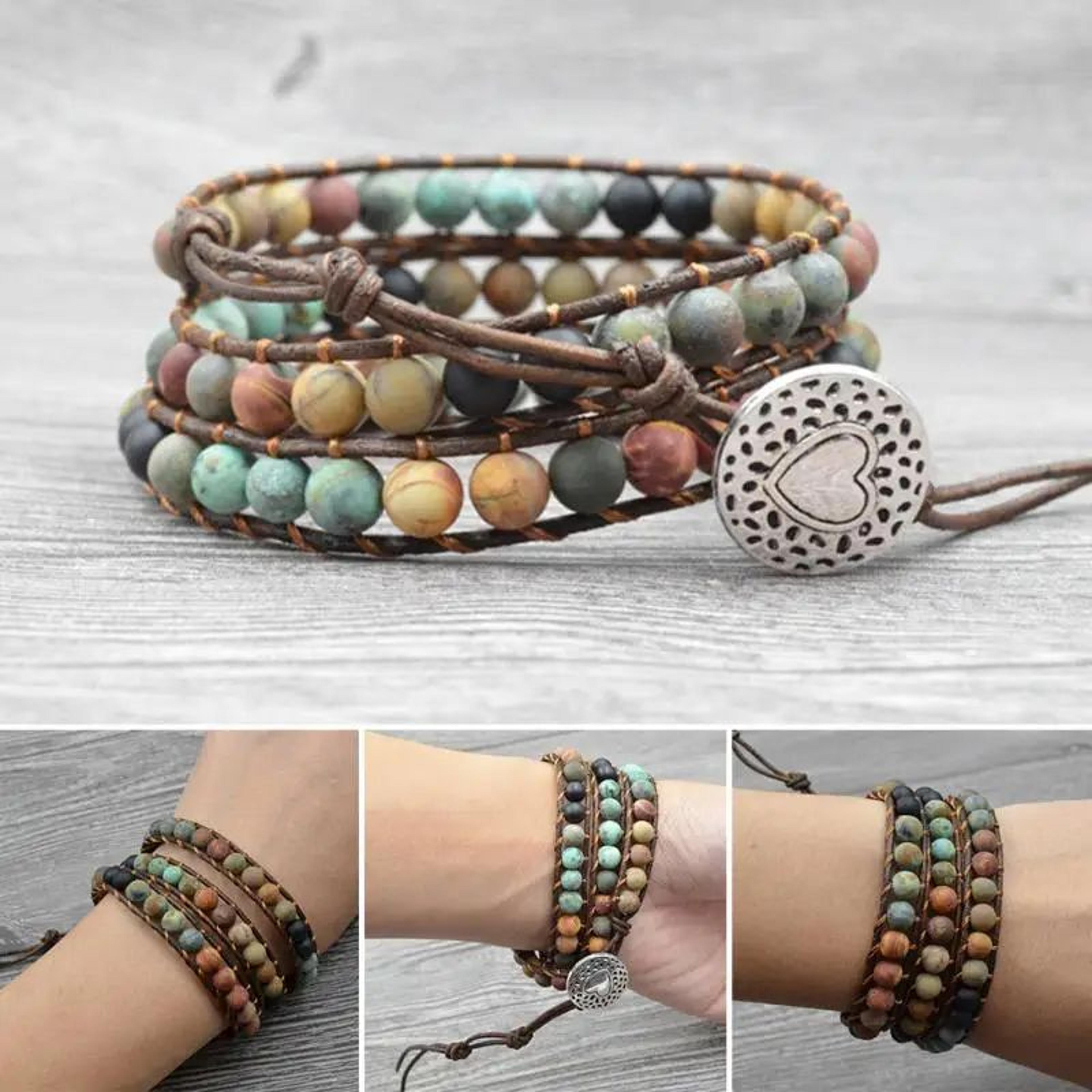 boho matte stone multilayer leather bracelet
