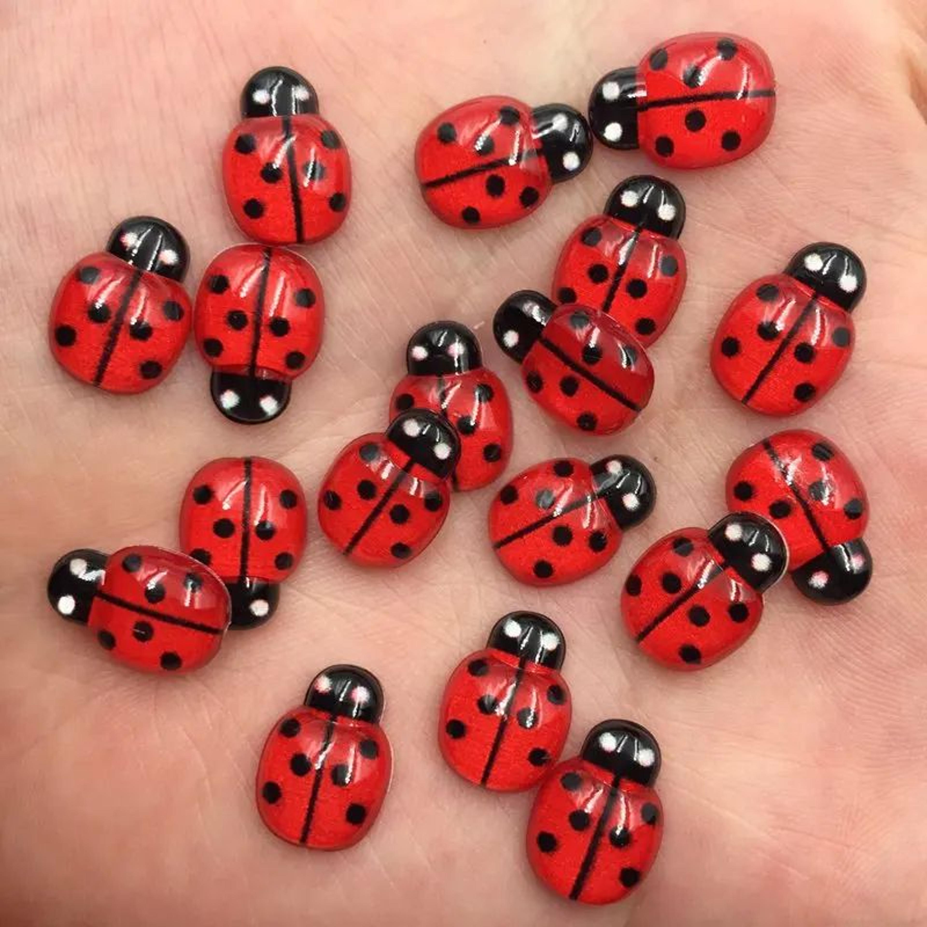 mini red beetle resin cabochon set