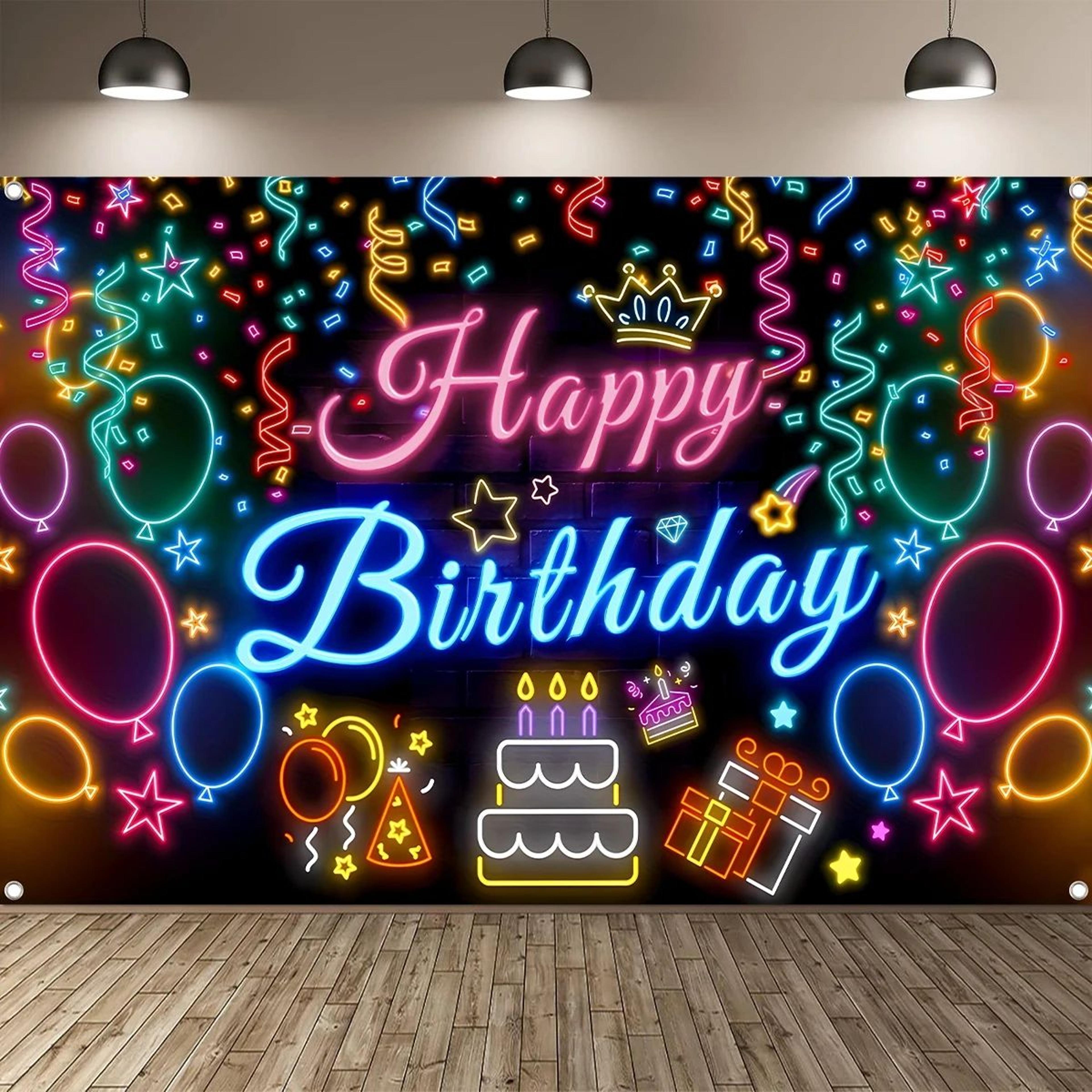 glow happy birthday party backdrop banner