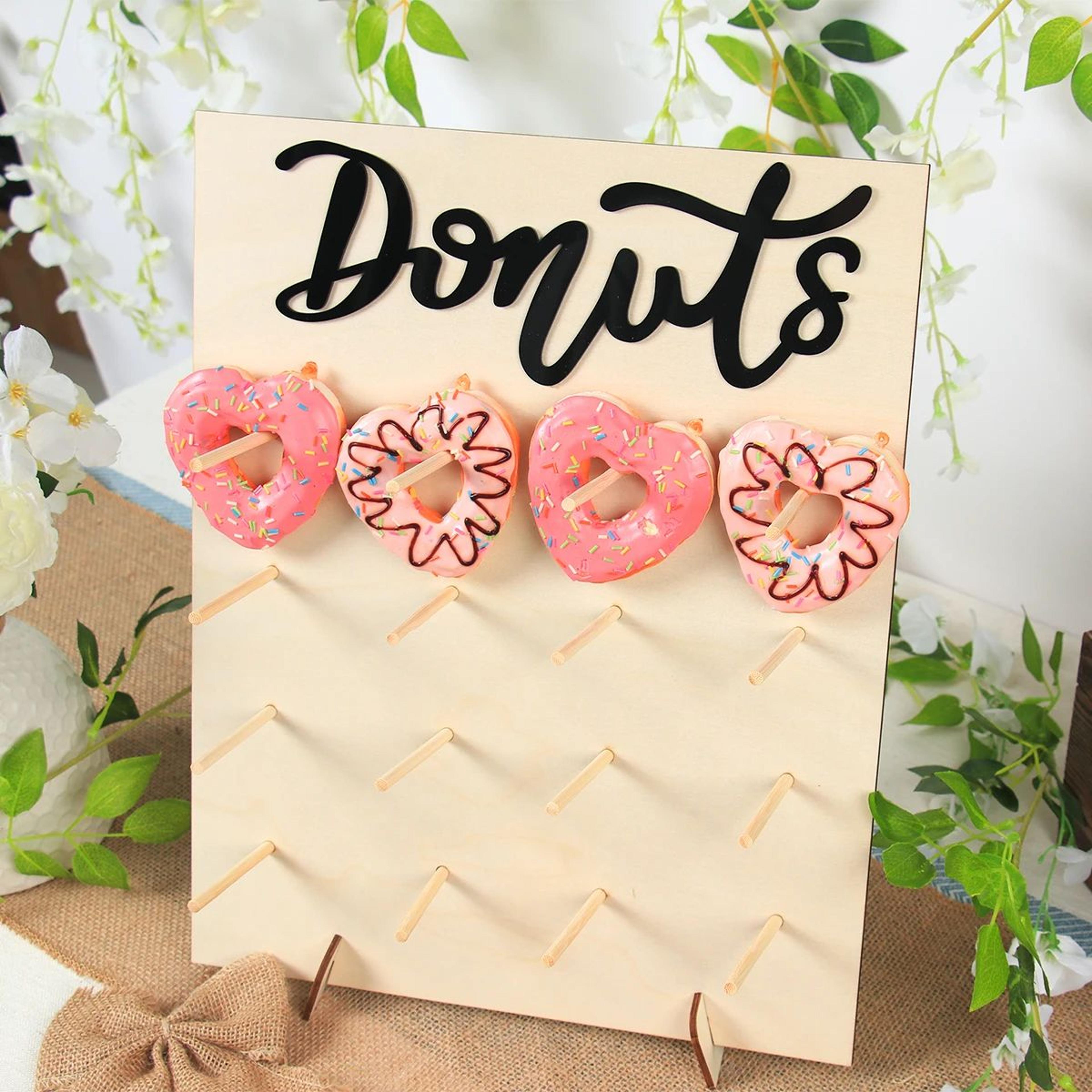 rustic wooden donut wall display stand