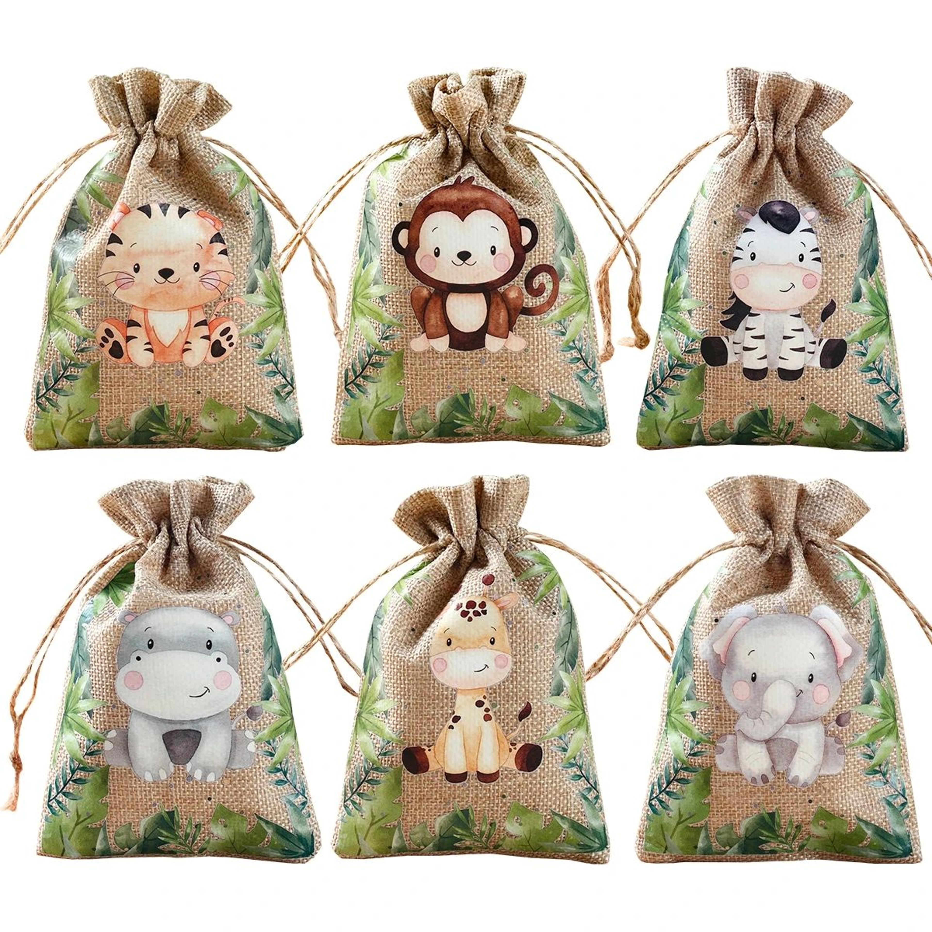 jungle safari animal hessian gift bags