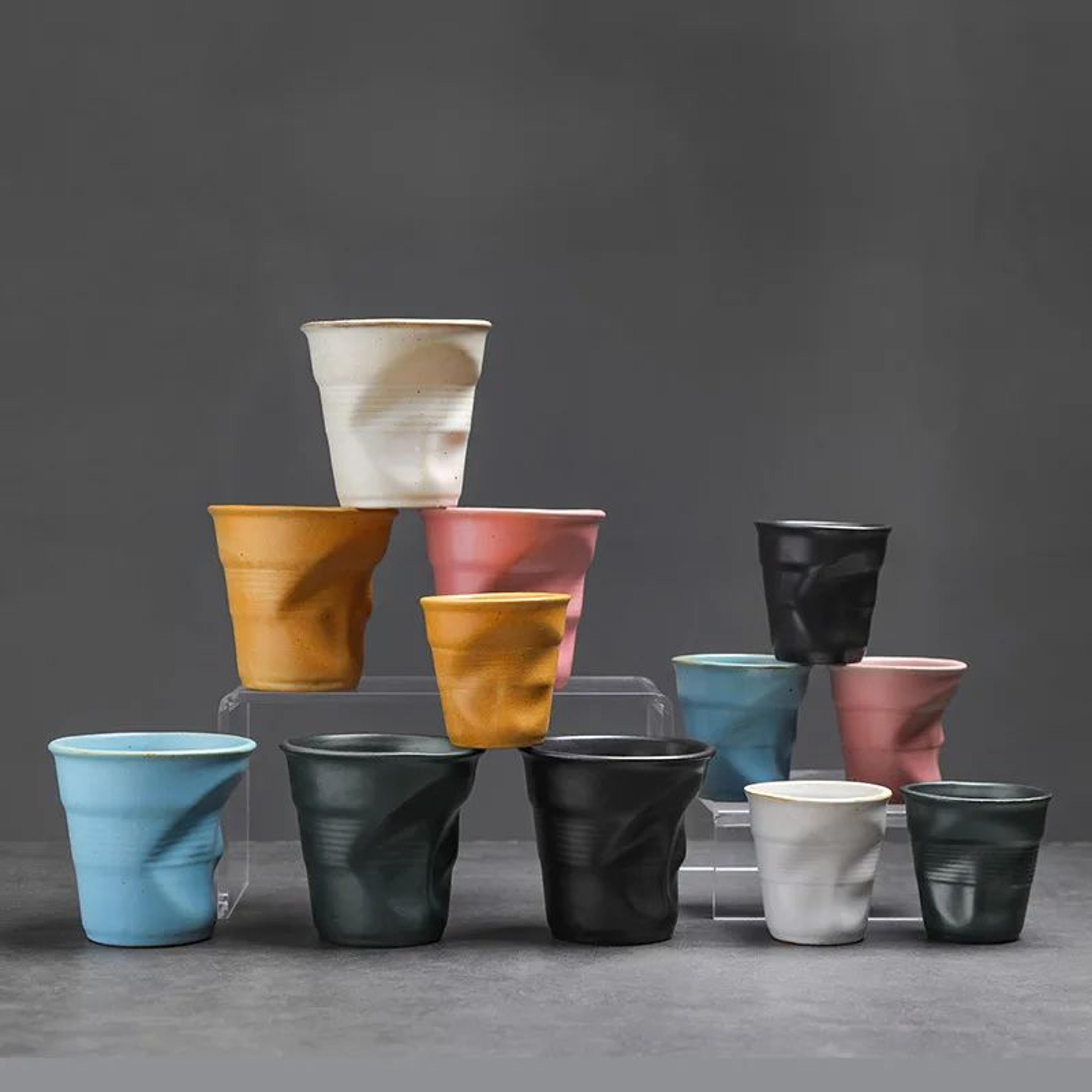 retro hand pleated ceramic espresso cup