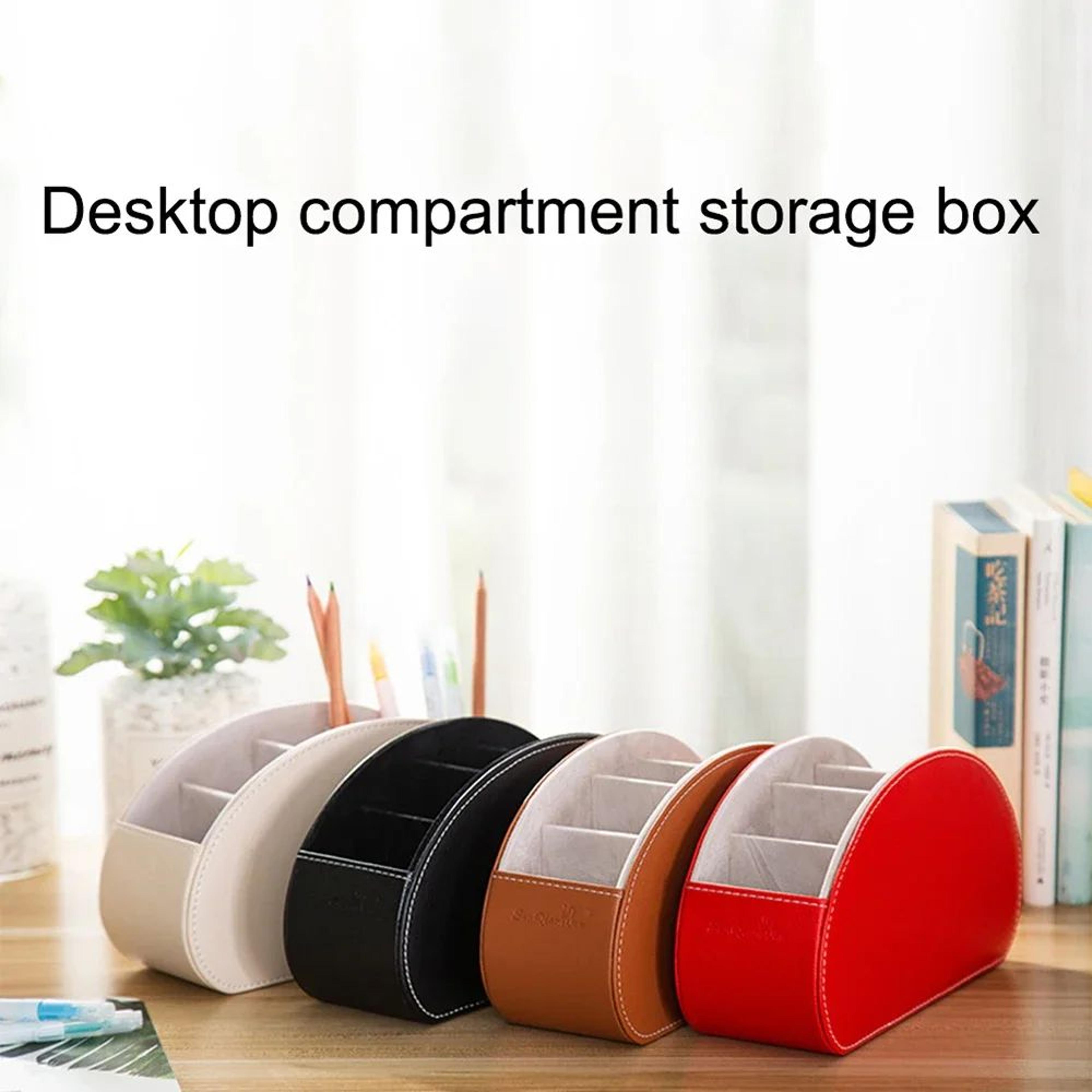 pu leather remote control desk storage box with 5 compartments