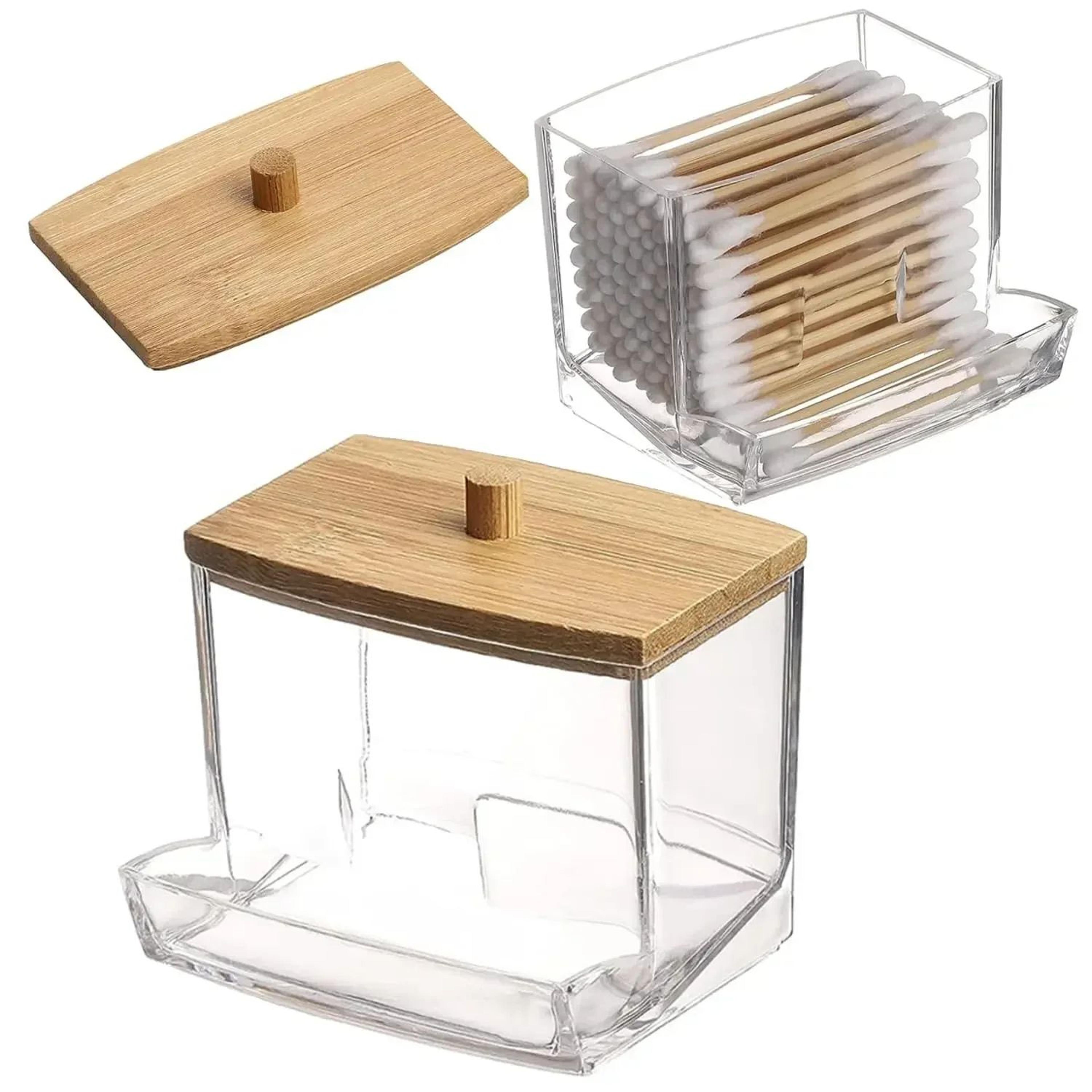clear cotton swab holder with bamboo lid