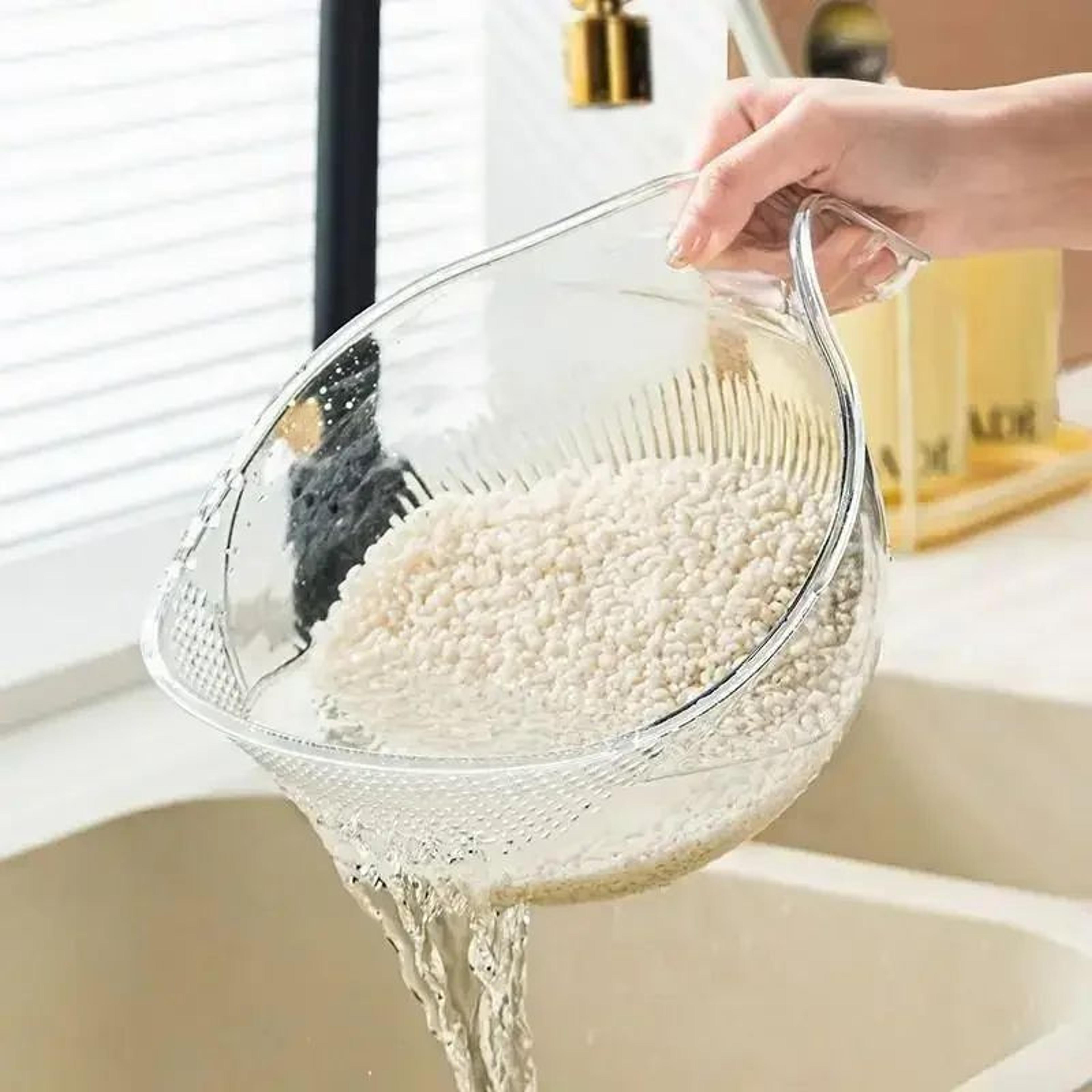 rice washing strainer bowl with handle