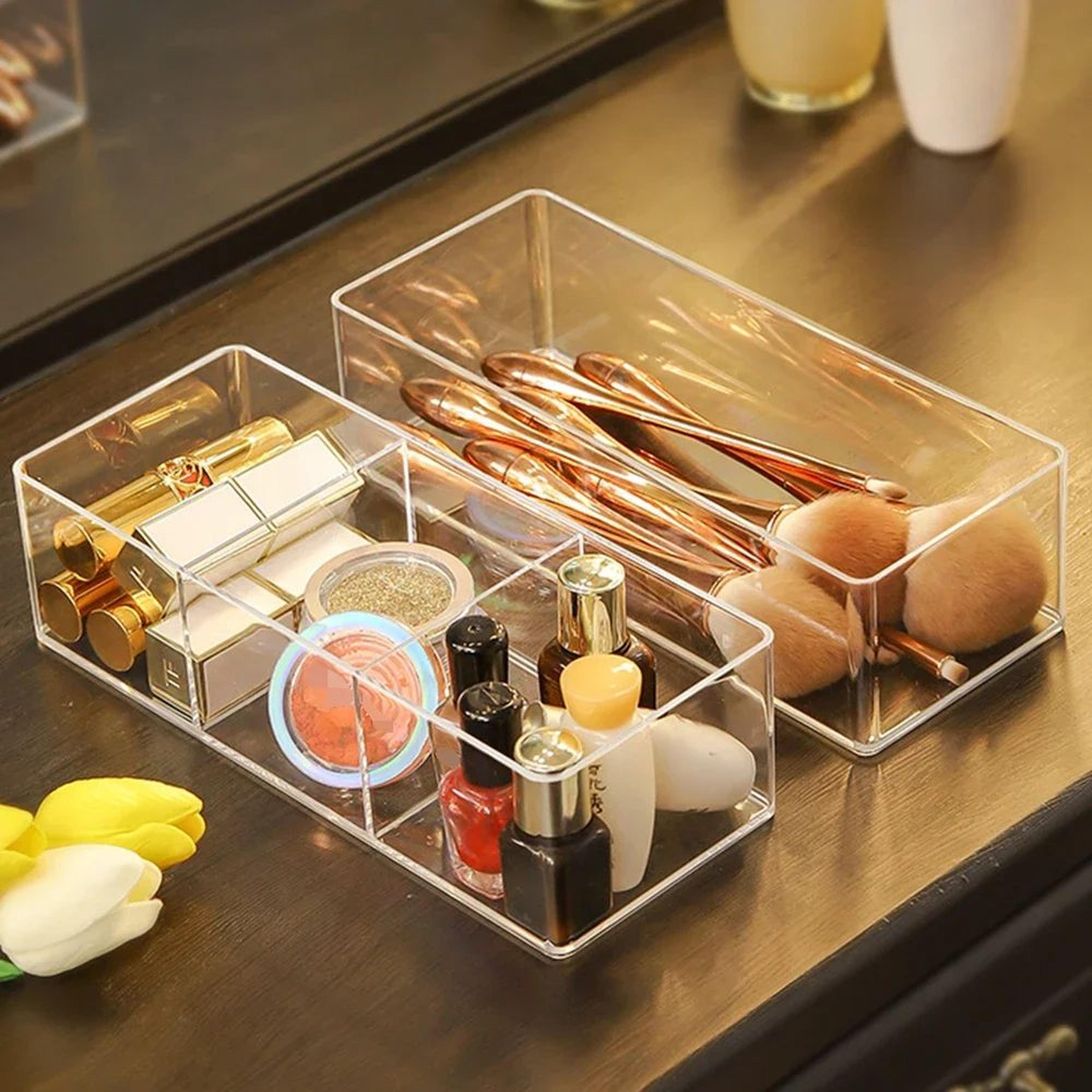 clear acrylic layered makeup storage organizer