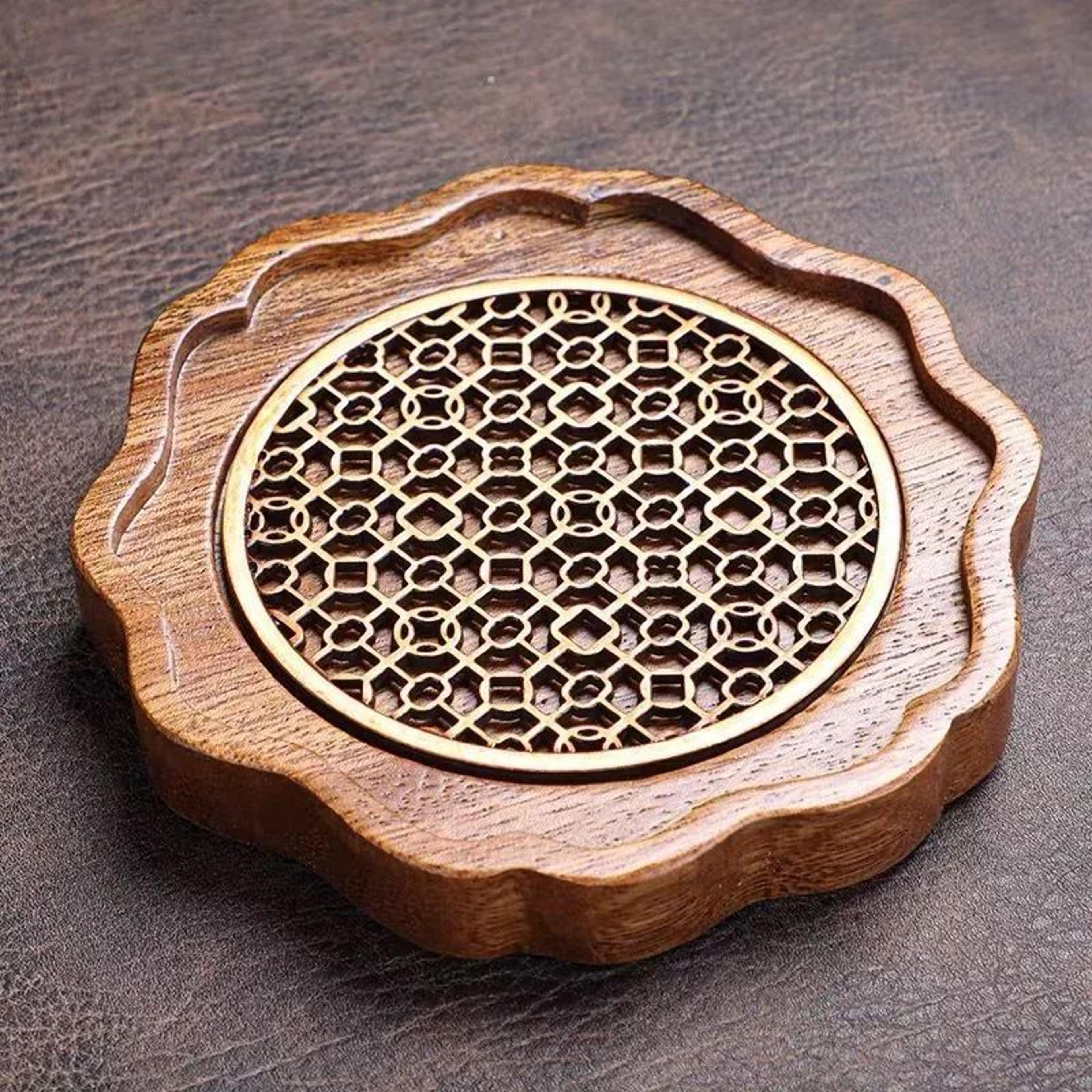 traditional walnut wood tea serving tray