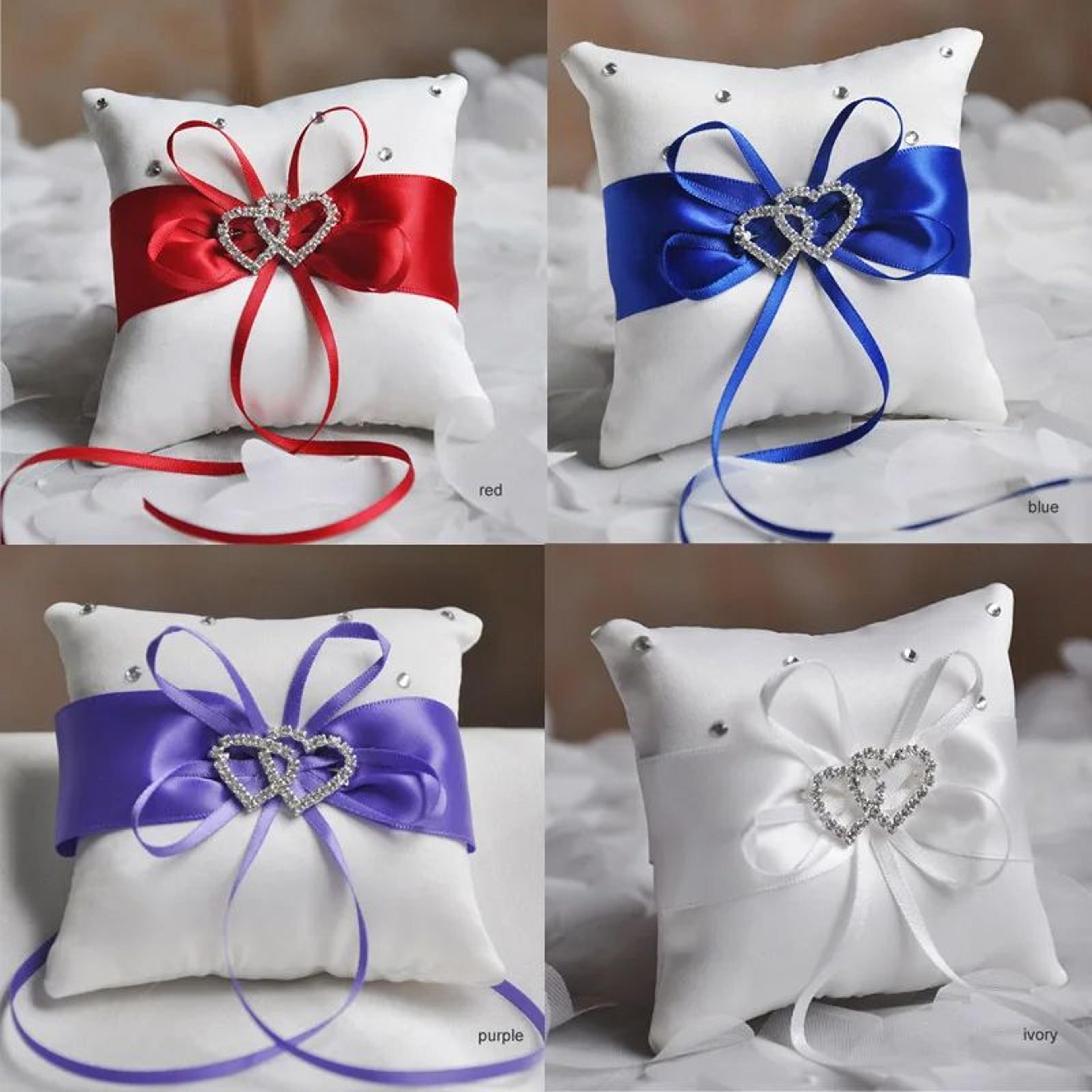 double heart rhinestone wedding ring pillow
