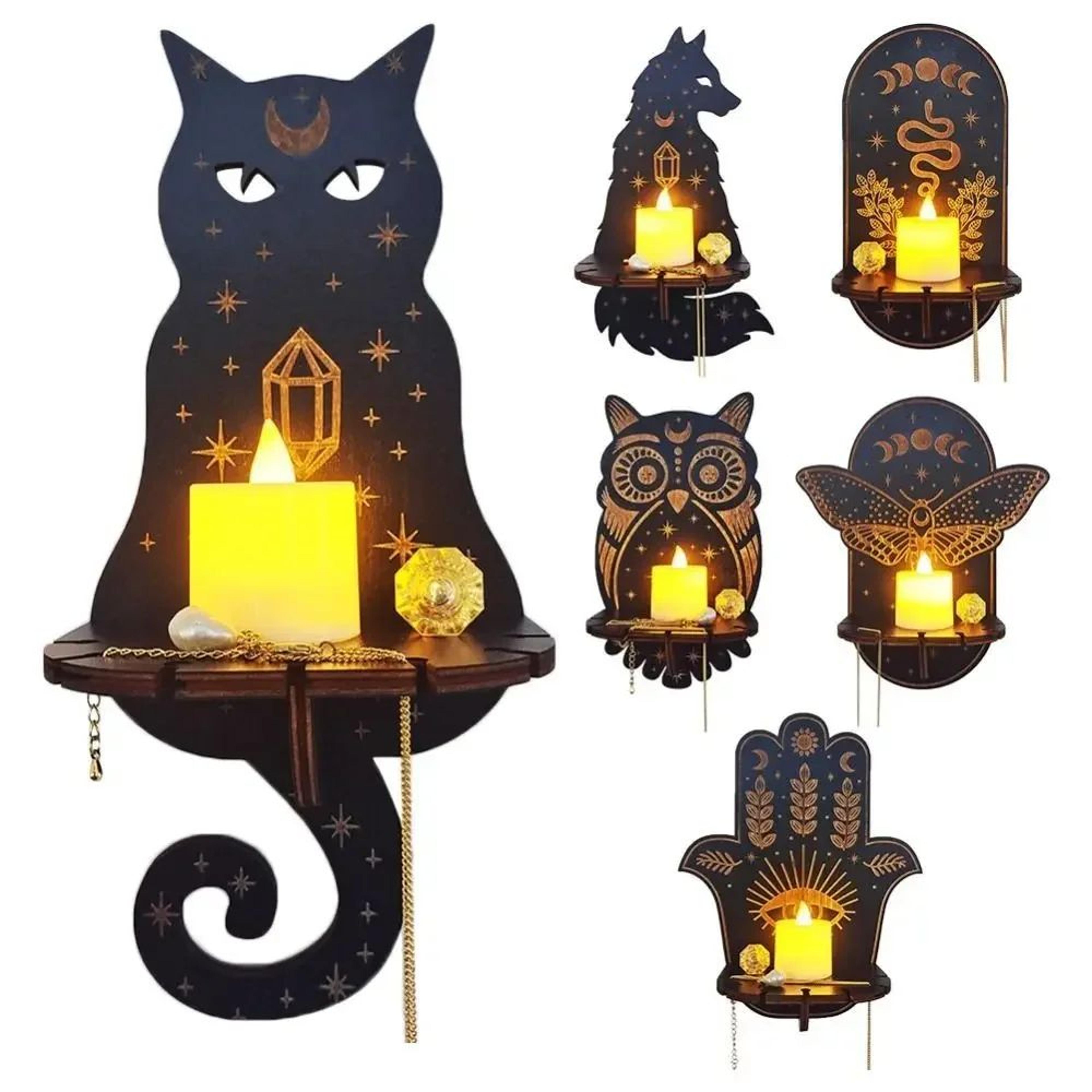 rustic wooden wall display shelf and candle holder