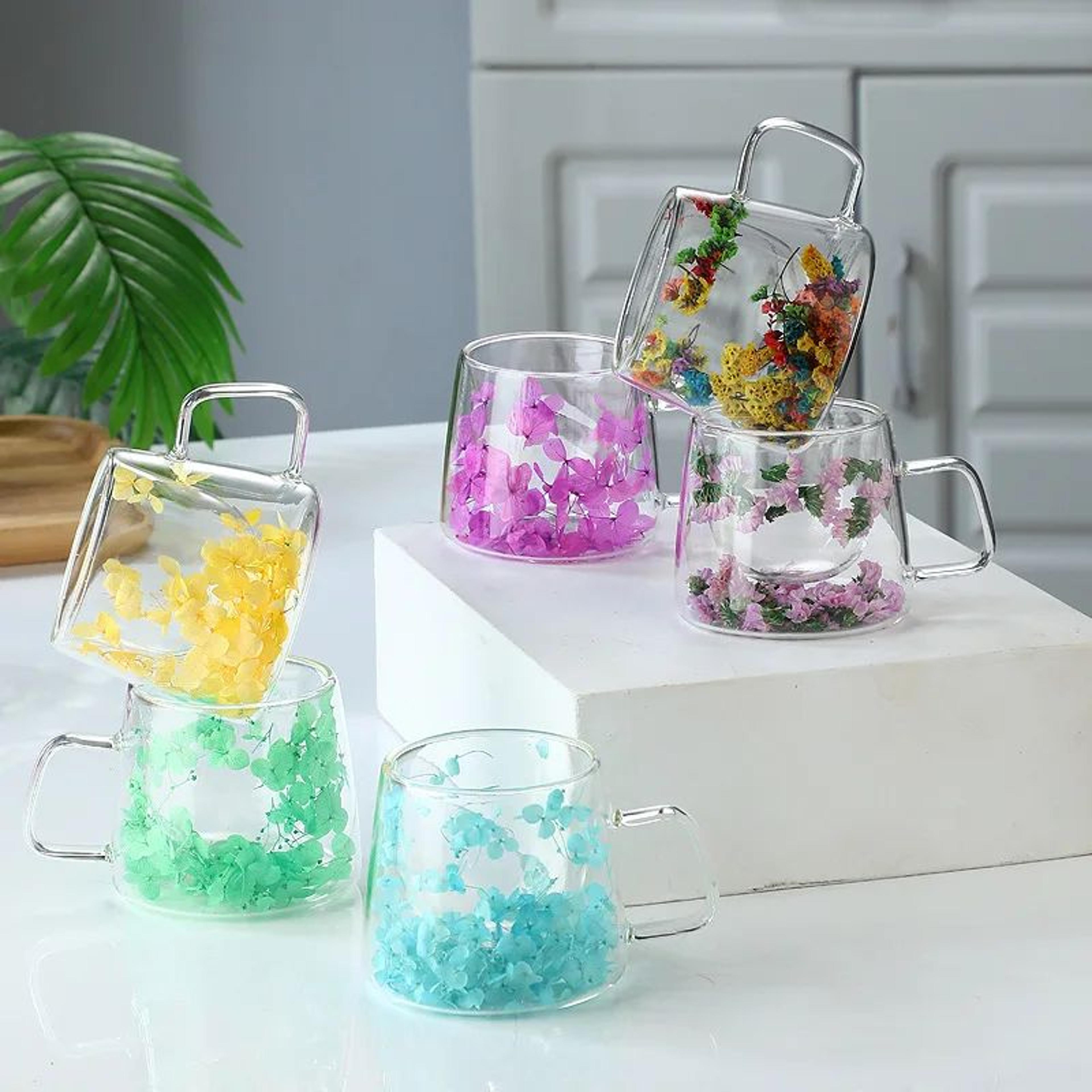 dried flower double wall glass coffee cup 200ml