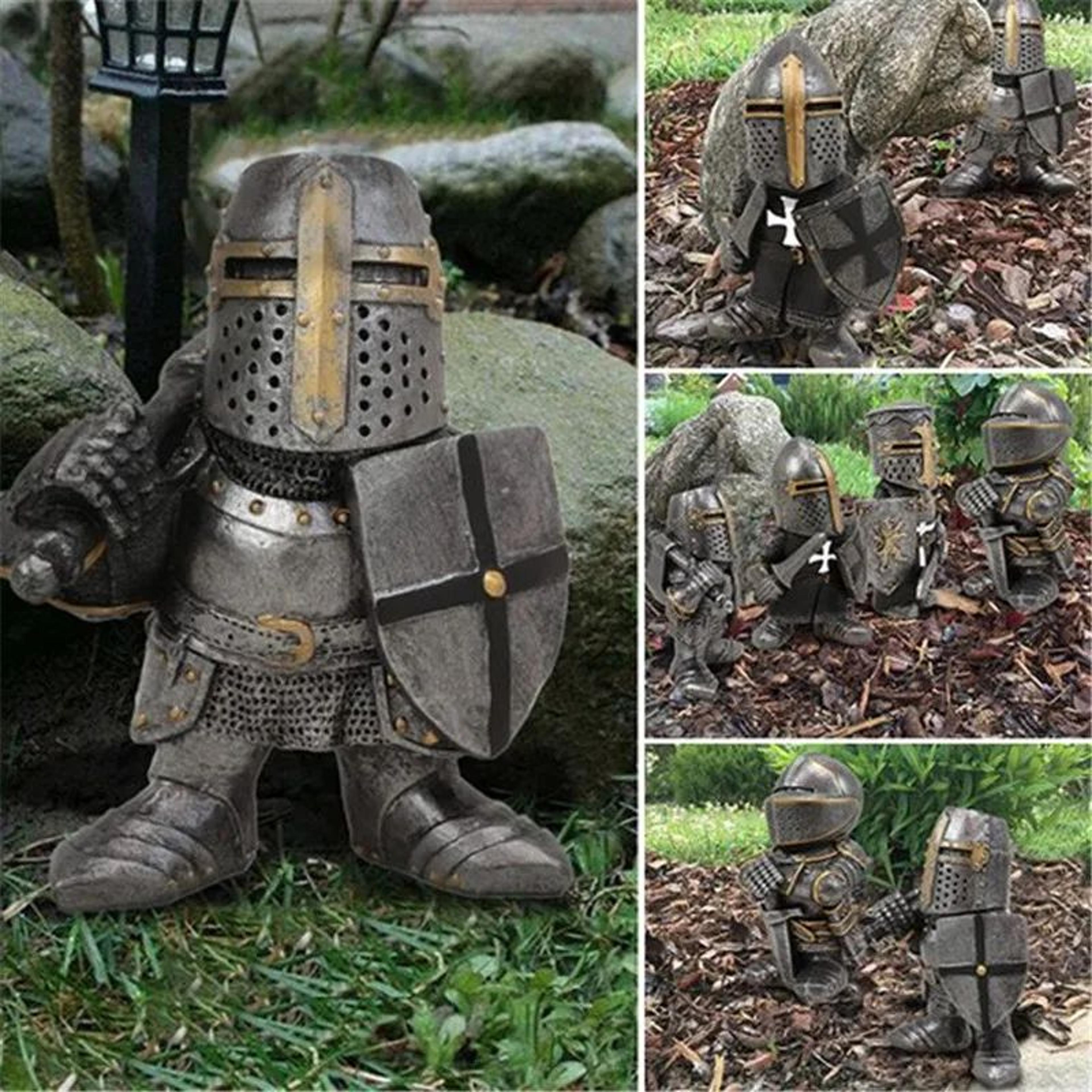 medieval knight gnome resin garden statue