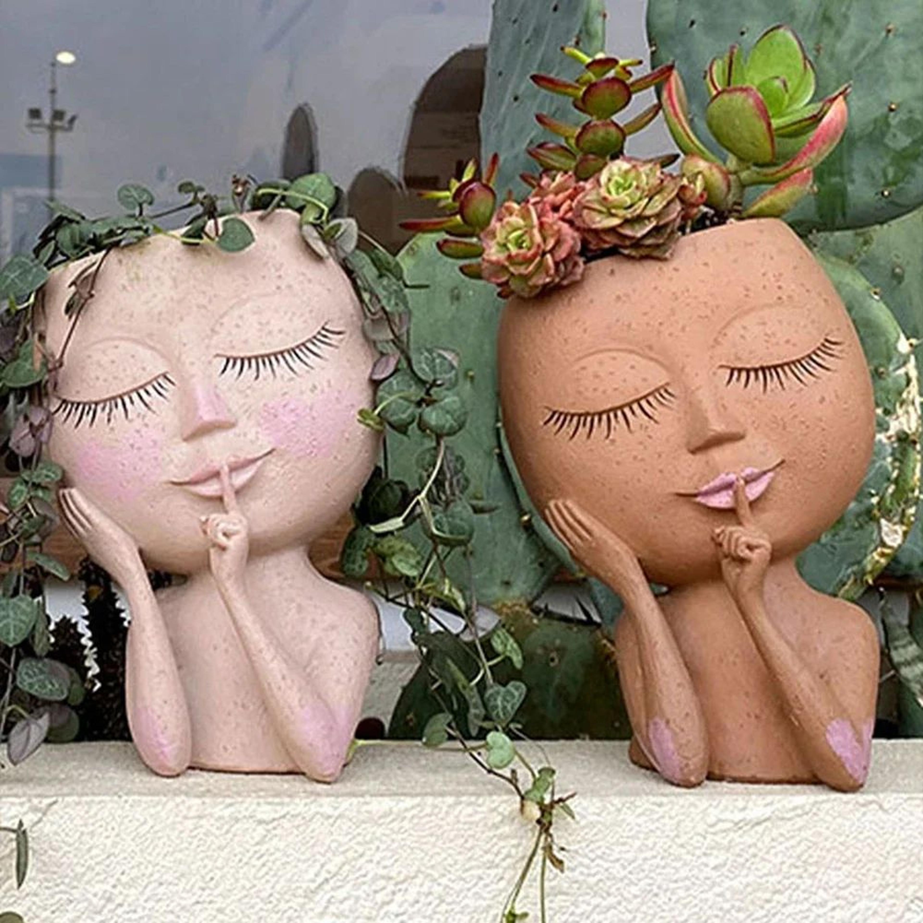 european girl face resin succulent flower pot