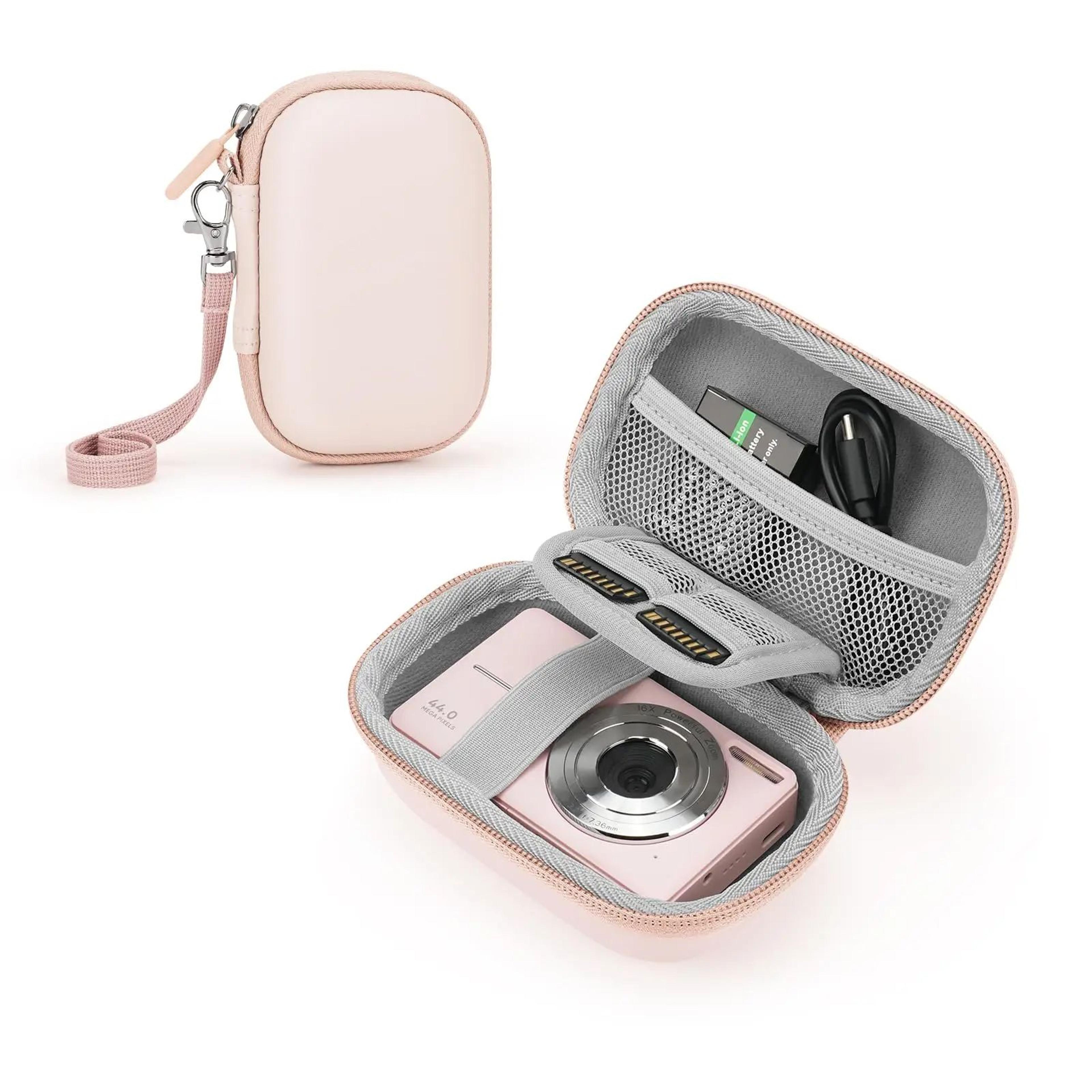 cute pink digital camera travel case with sd card storage