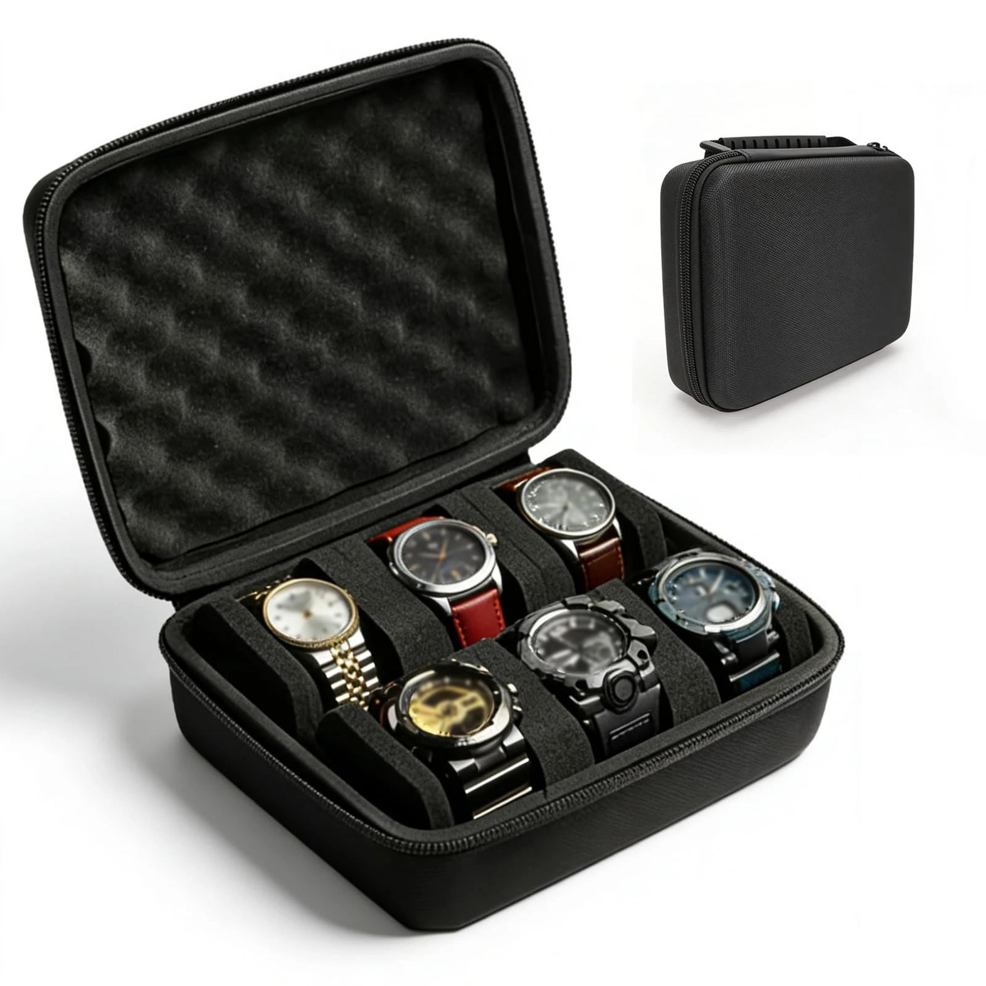 6 slot hard shell portable watch storage travel case