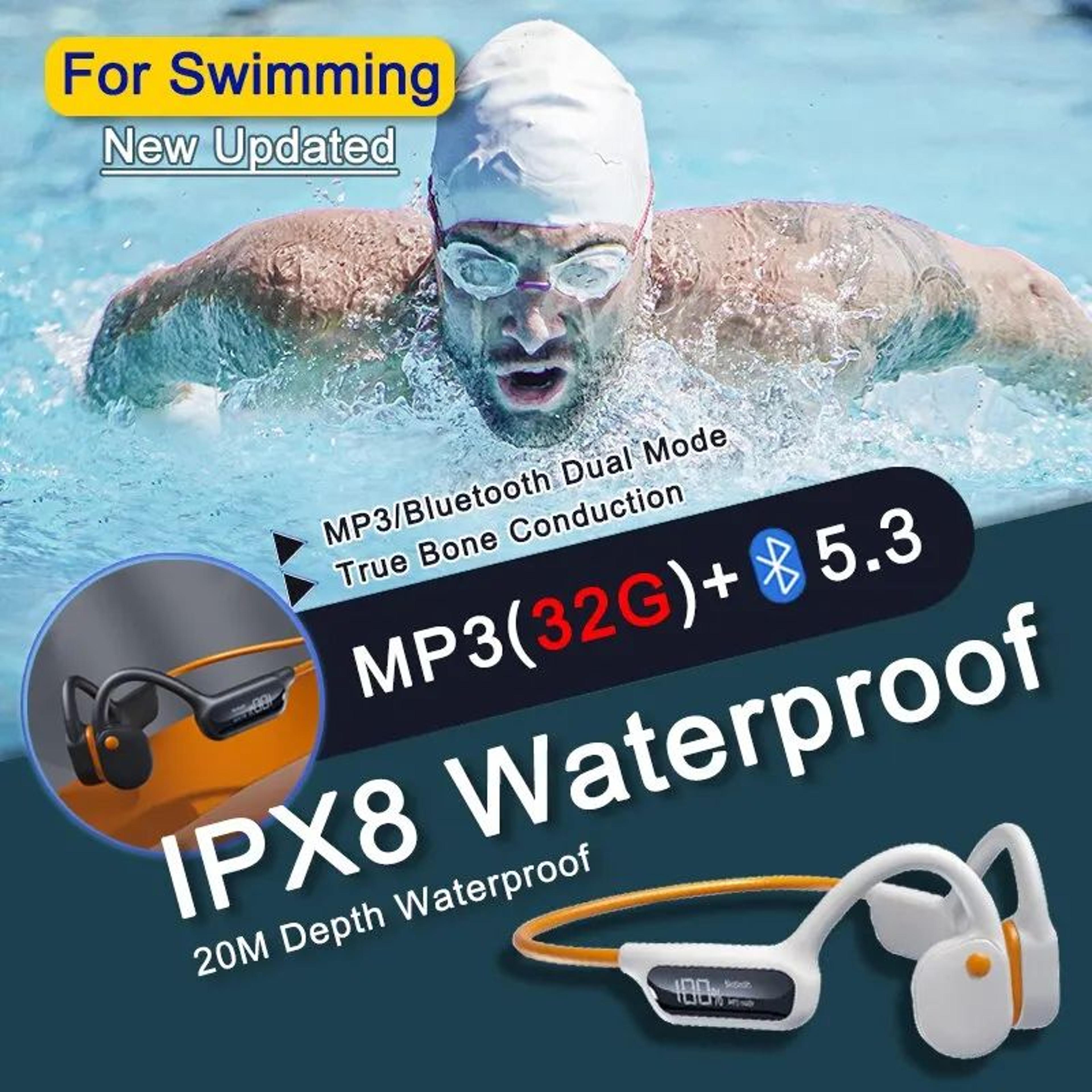ipx8 bone conduction swimming headphones with 32gb mp3