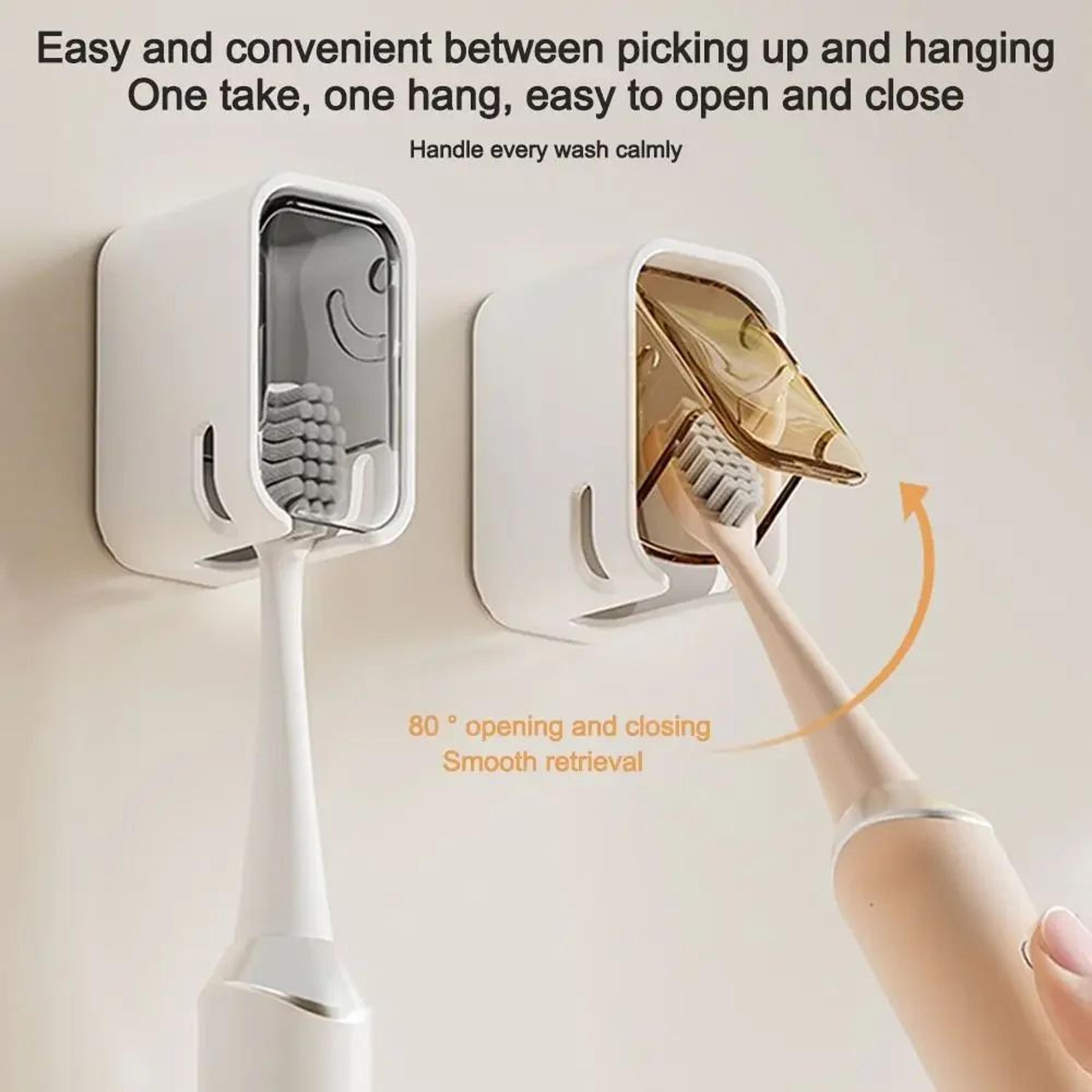 wall mounted dustproof toothbrush holder with flip top cover