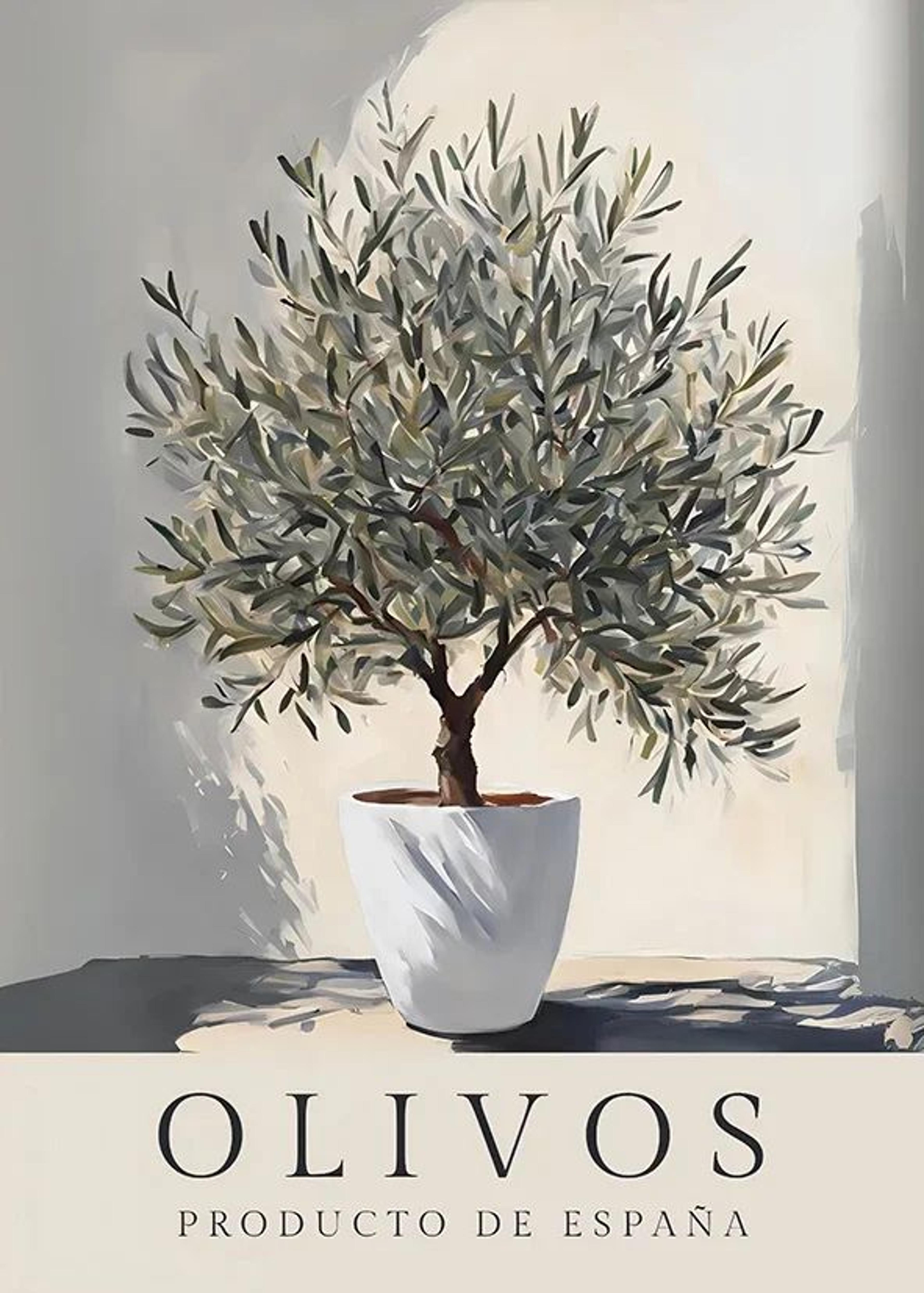 retro olive tree and lemon botanical canvas wall art