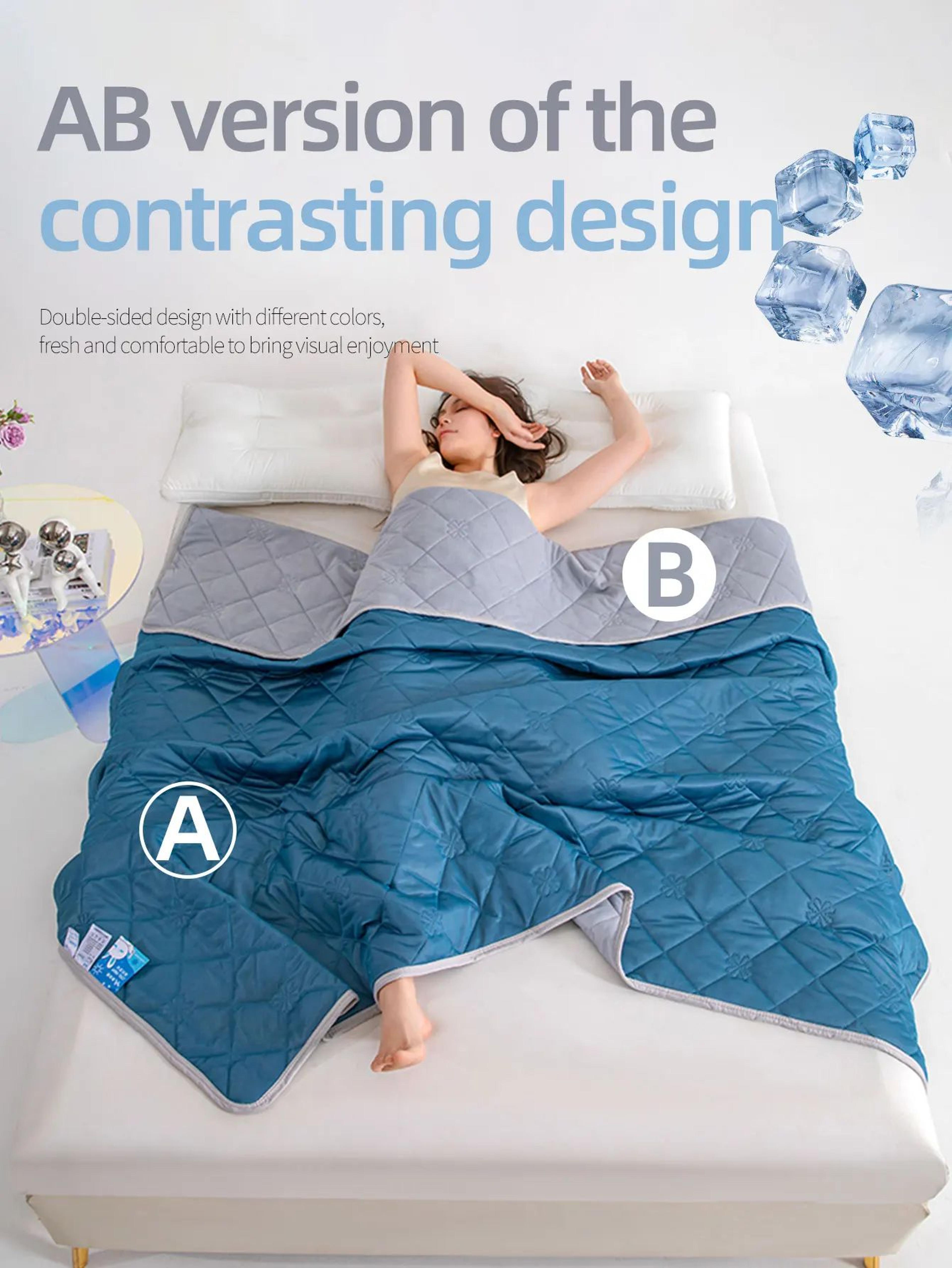 diamond grid cooling blanket with floral print and quilted edges
