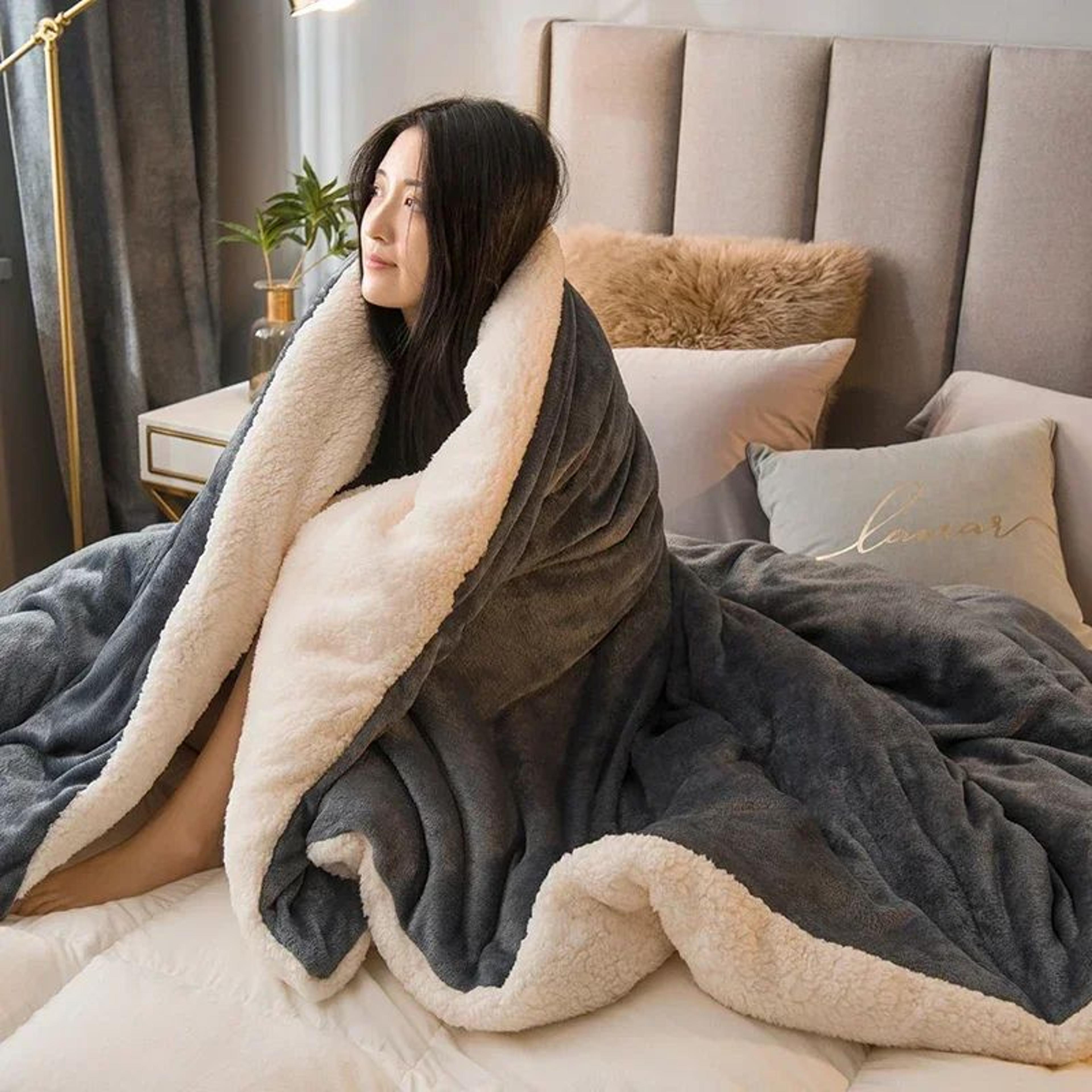 double sided wool throw blanket warm winter bedspread