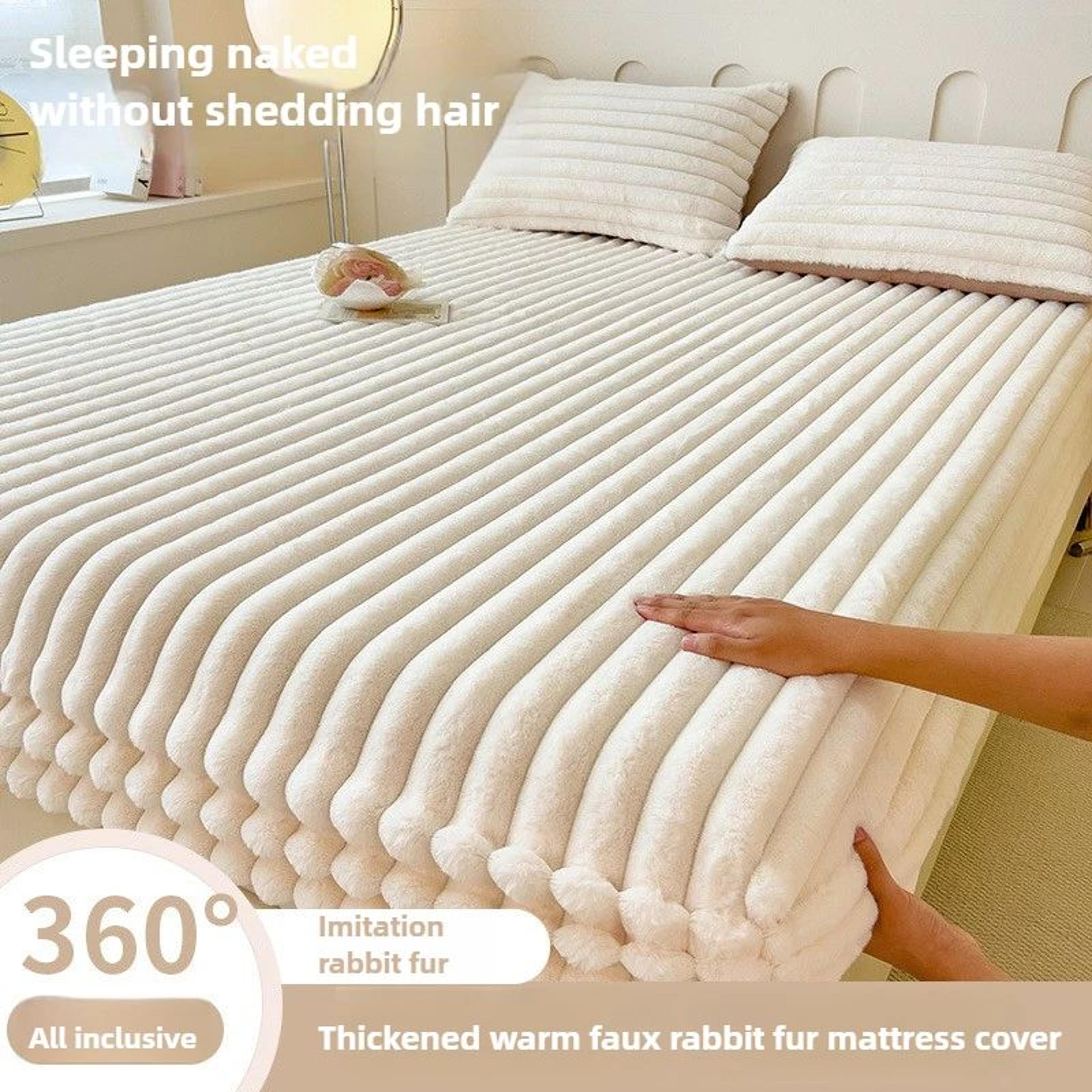thick faux rabbit fur plush fitted mattress cover