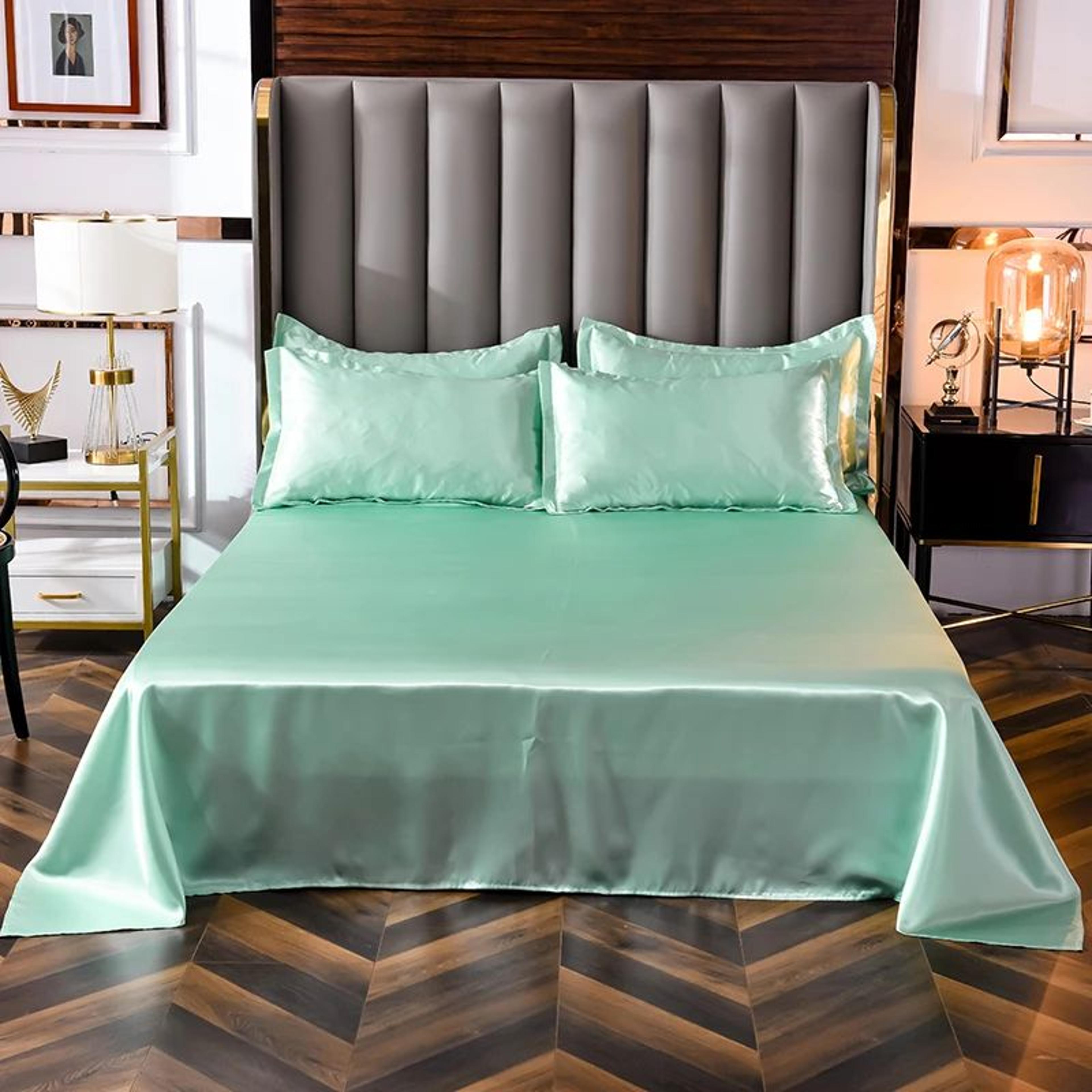 luxury solid color satin bed sheet set soft and silky