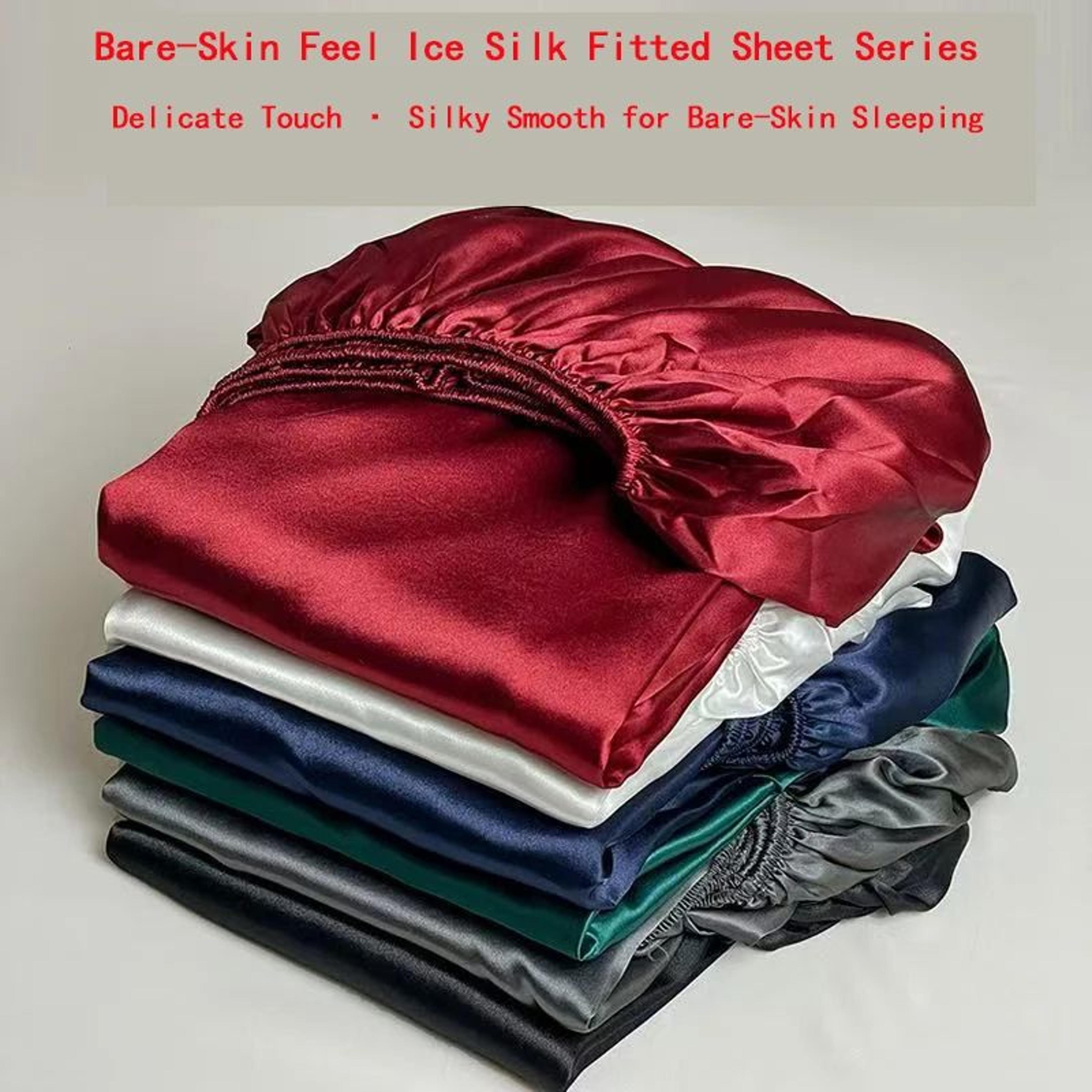 solid satin elastic fitted sheet soft silky mattress cover