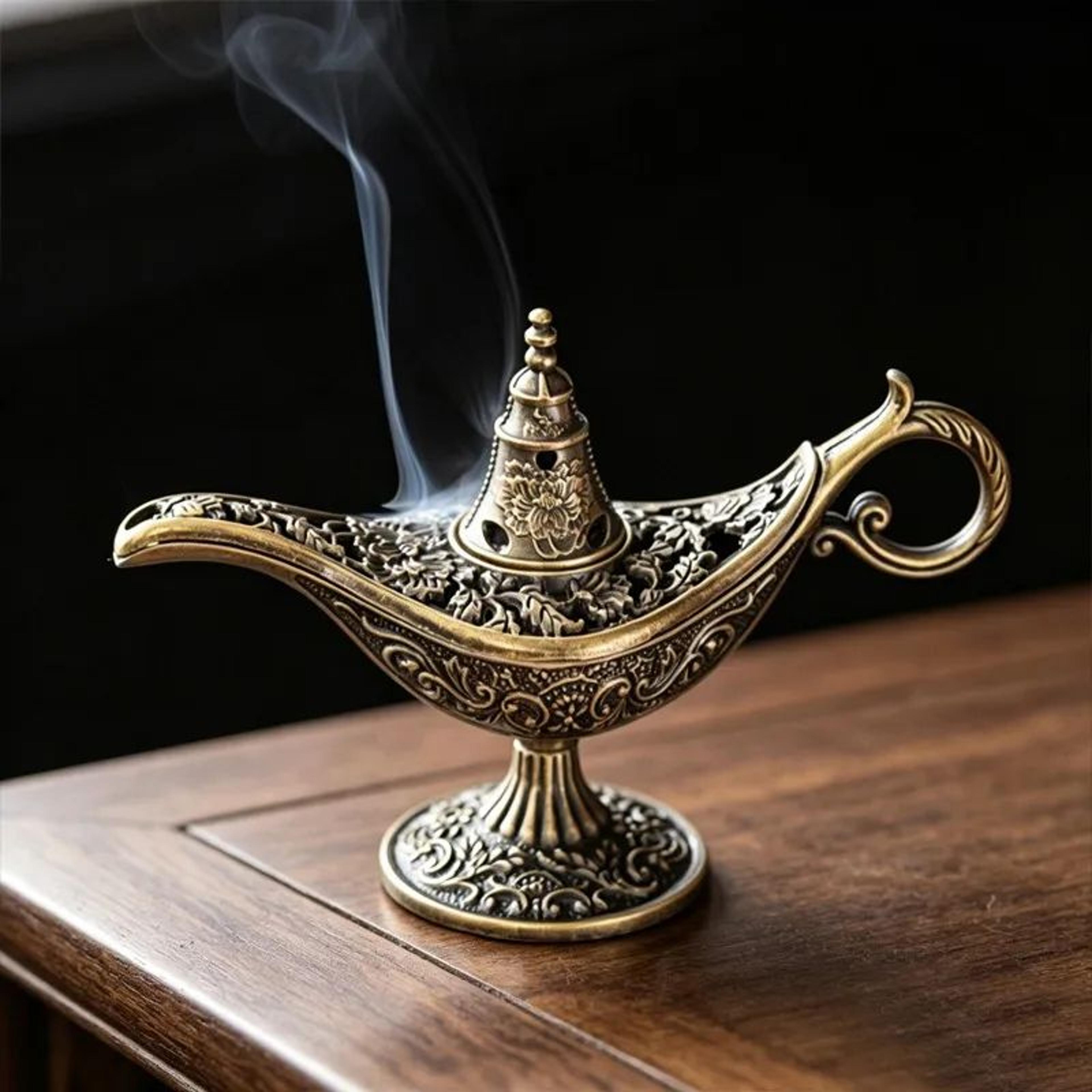 antique aladdin lamp metal incense burner