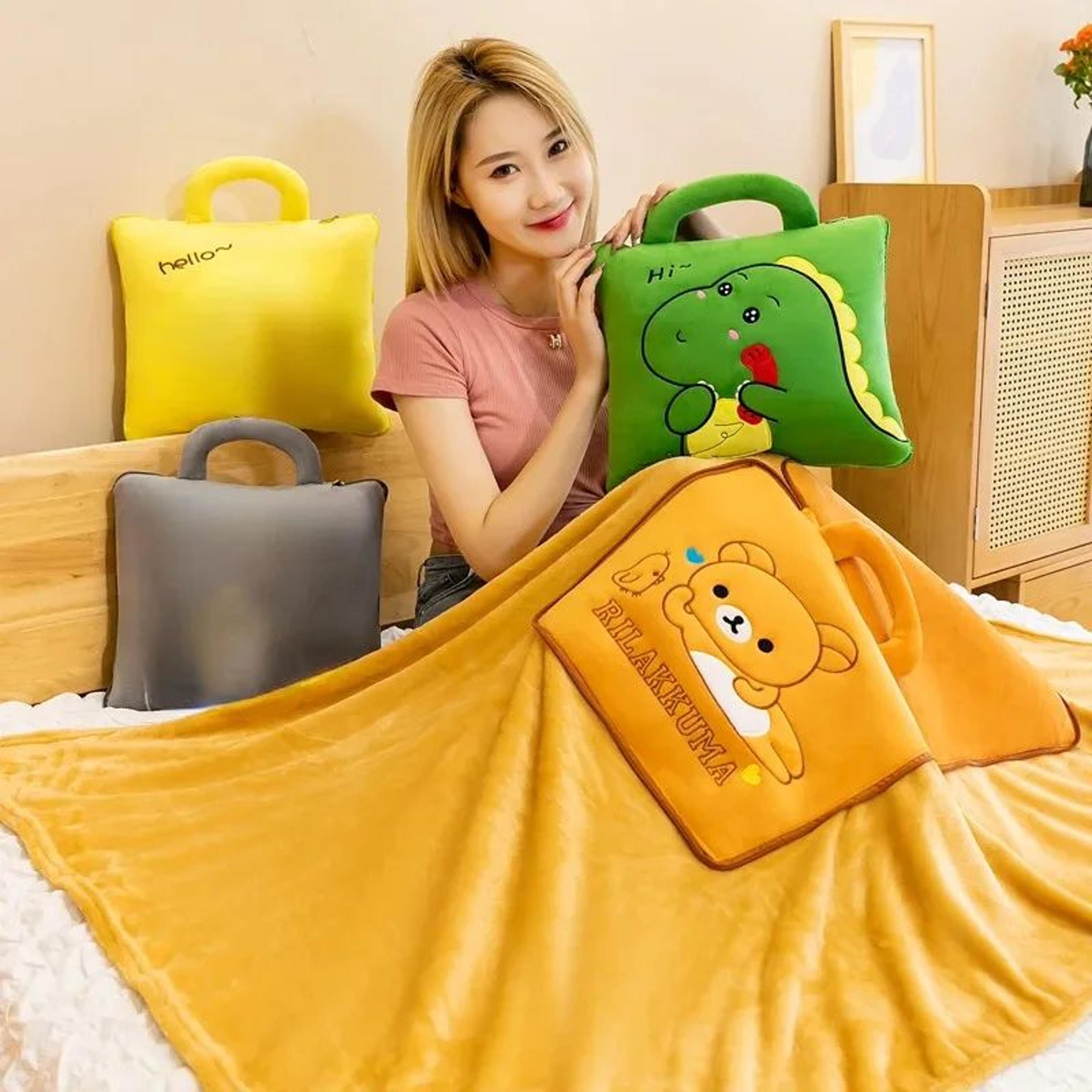 cute 3 in 1 folding pillow quilt and nap blanket