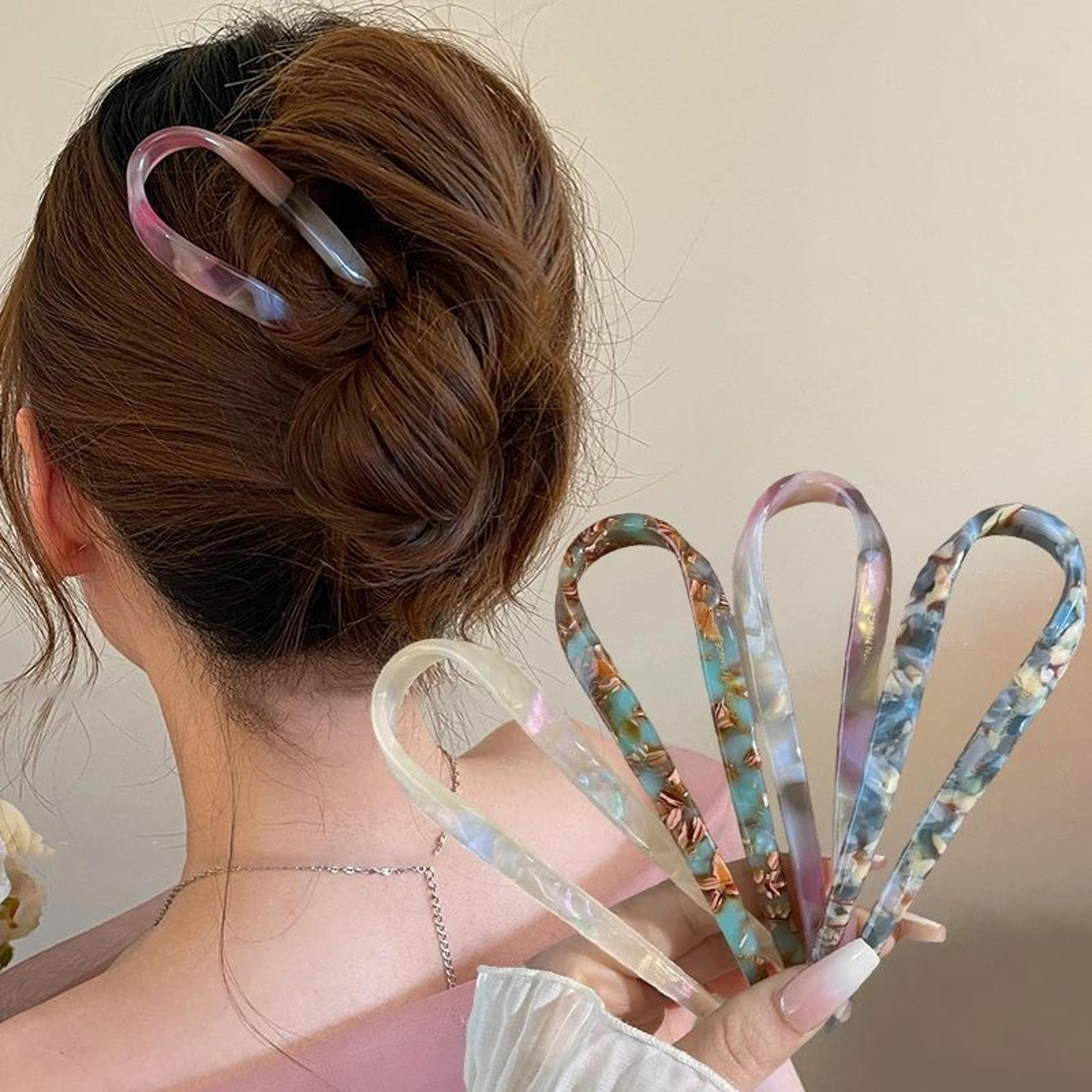 u shaped acetate hair fork with fashion bow design