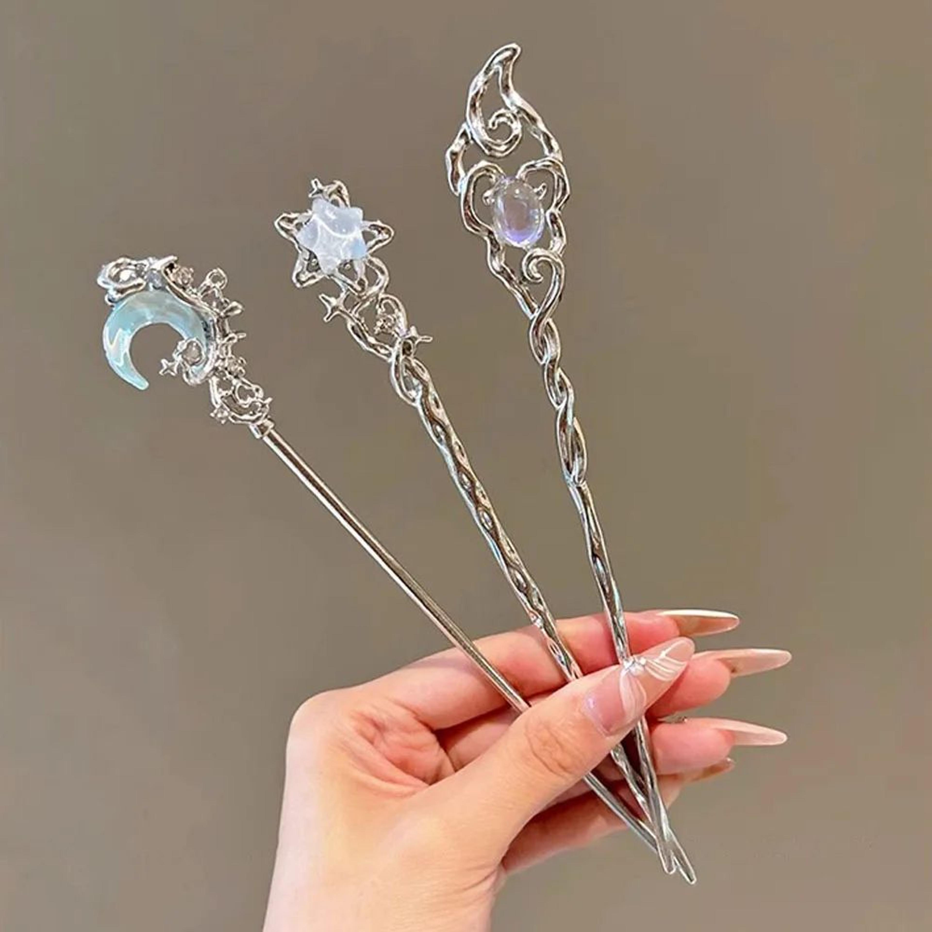 french star moon gemstone hair pins for women