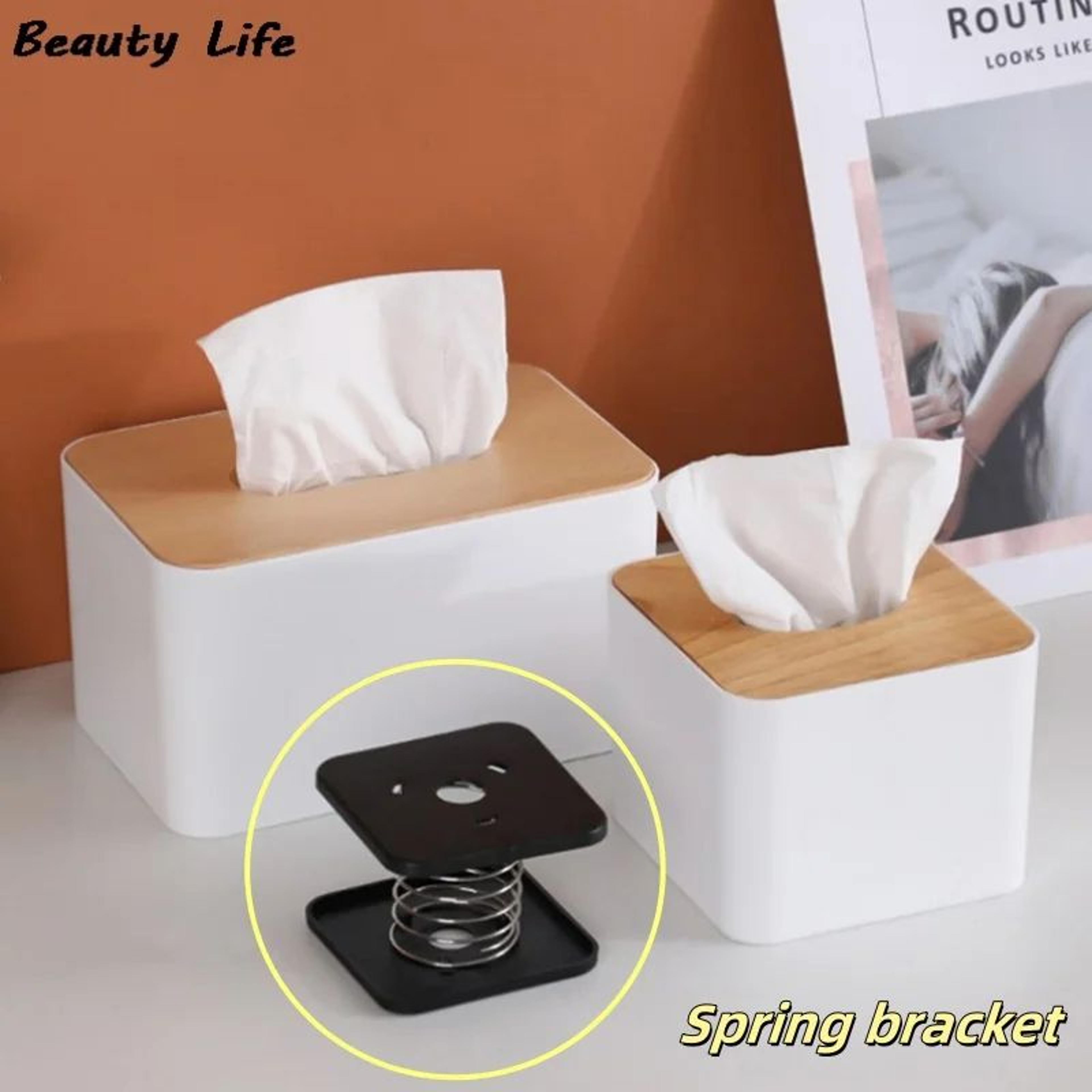 wooden tissue box holder with bamboo cover
