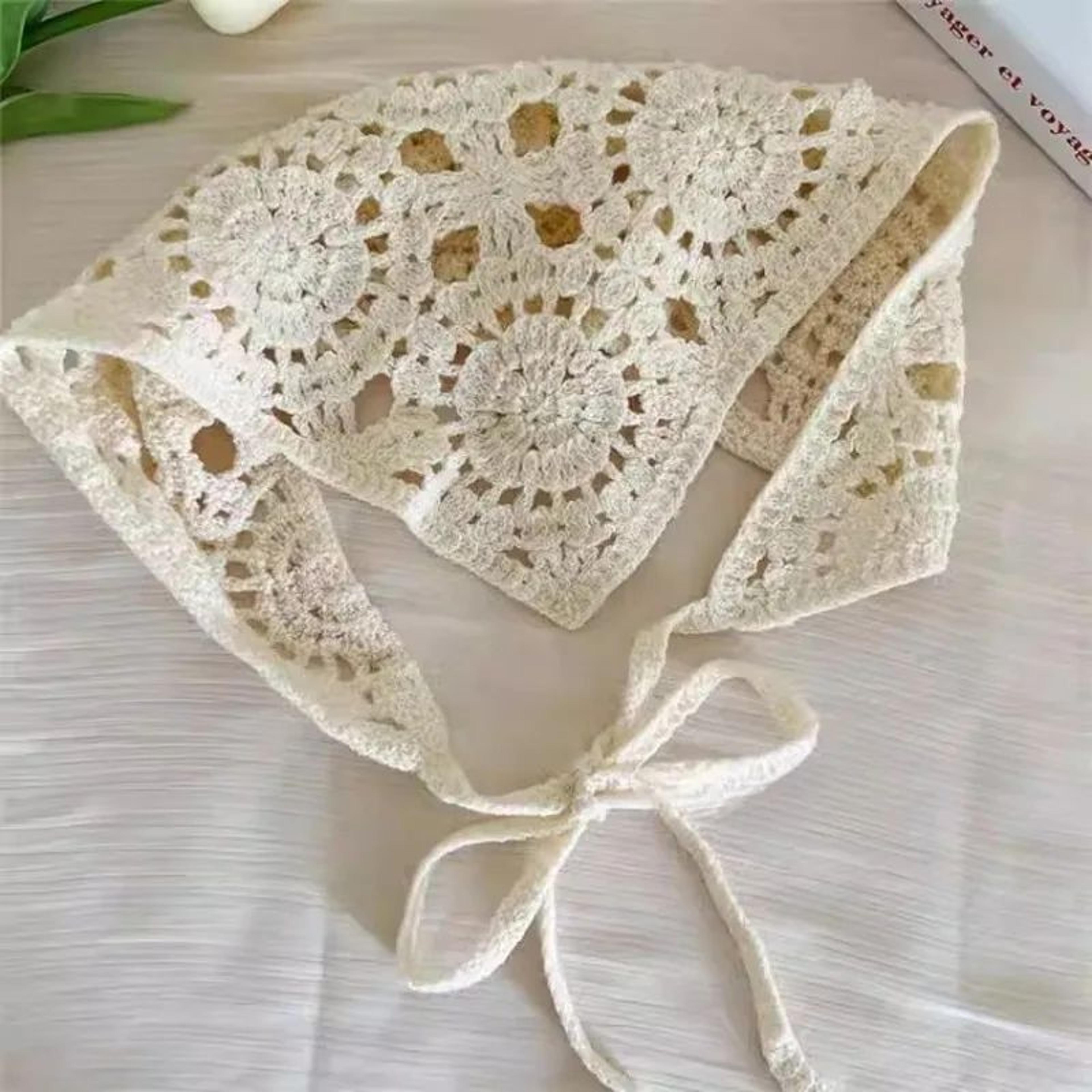 beige crochet triangle hair scarf headband