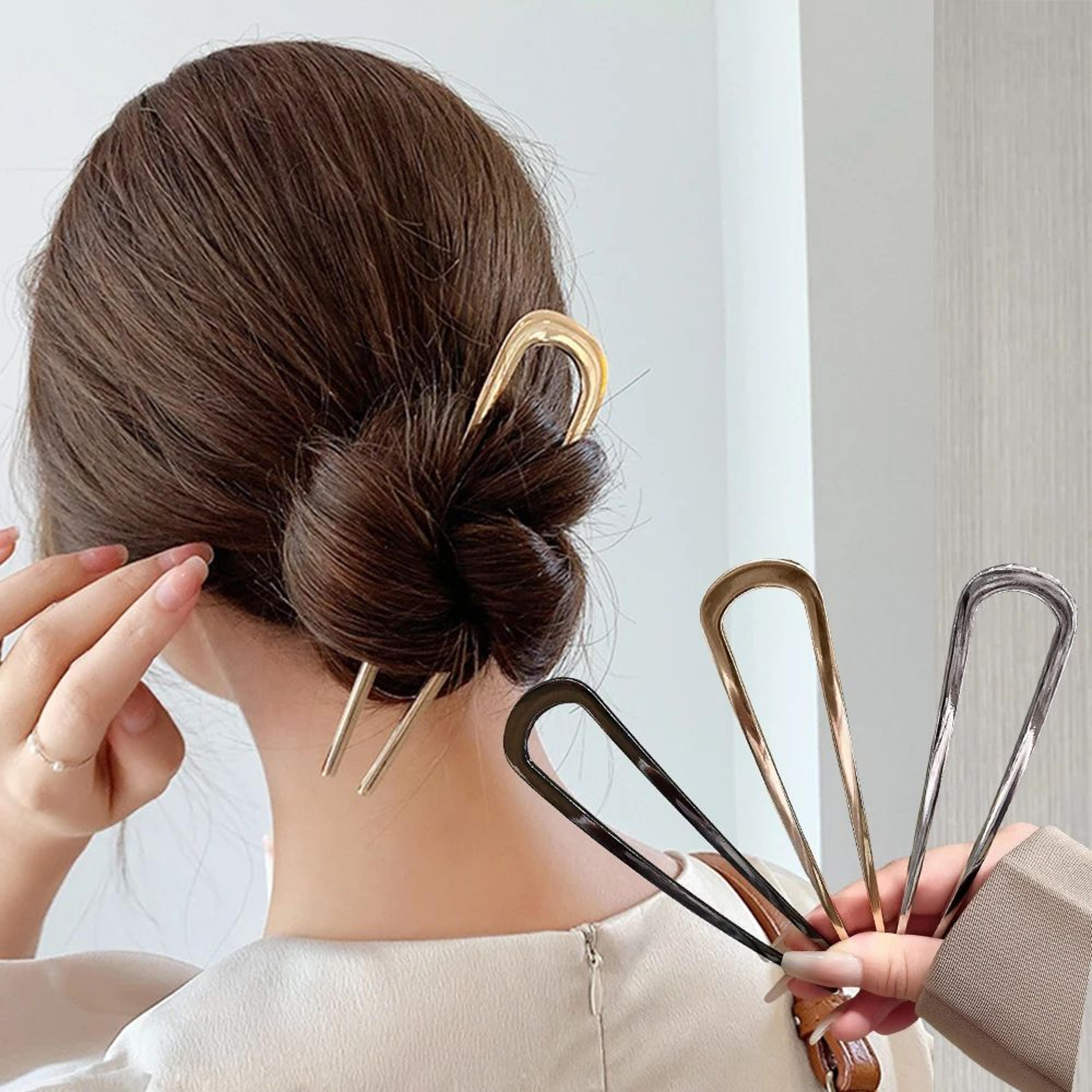 simple u shaped metal hair fork for women