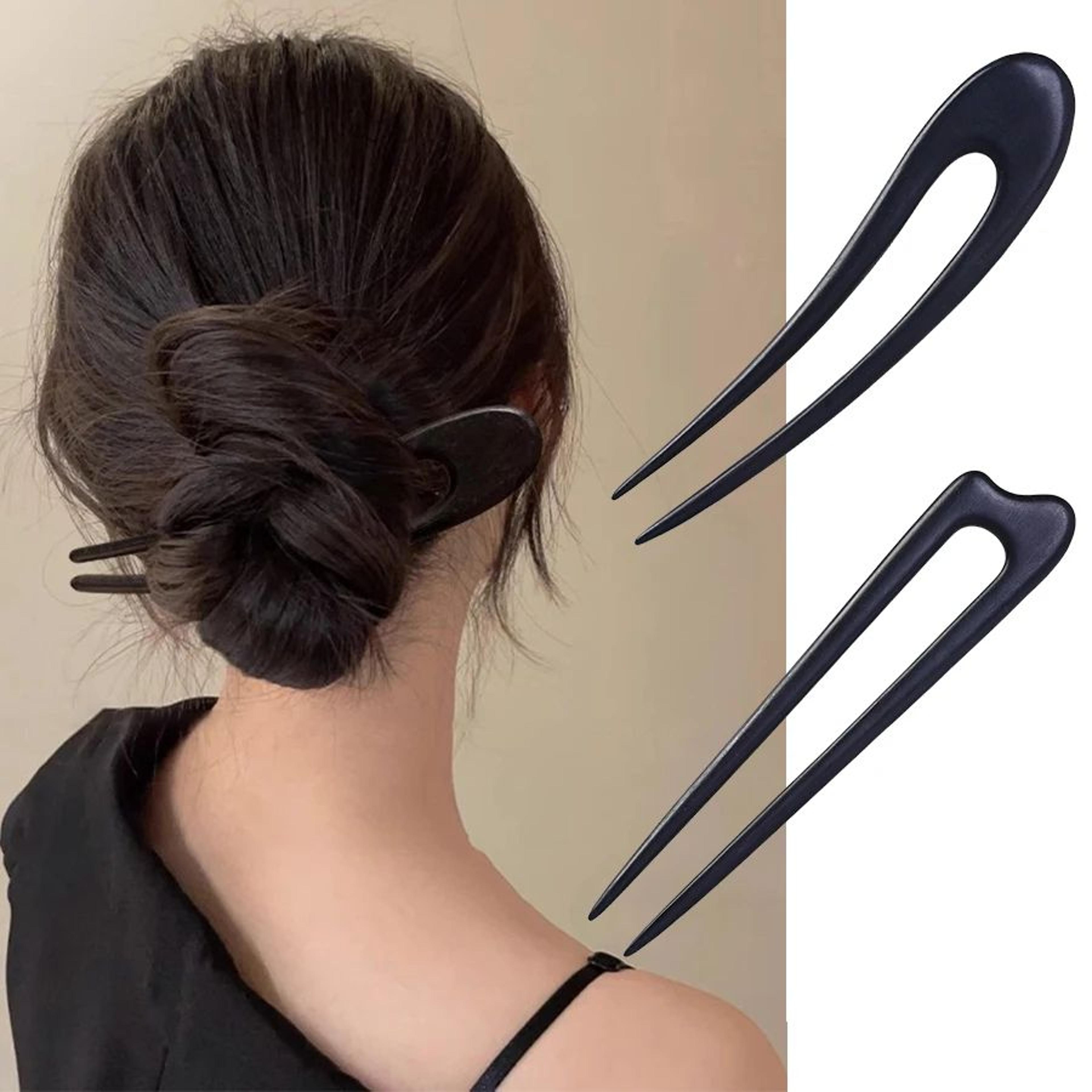 vintage u shaped wooden hair fork for women