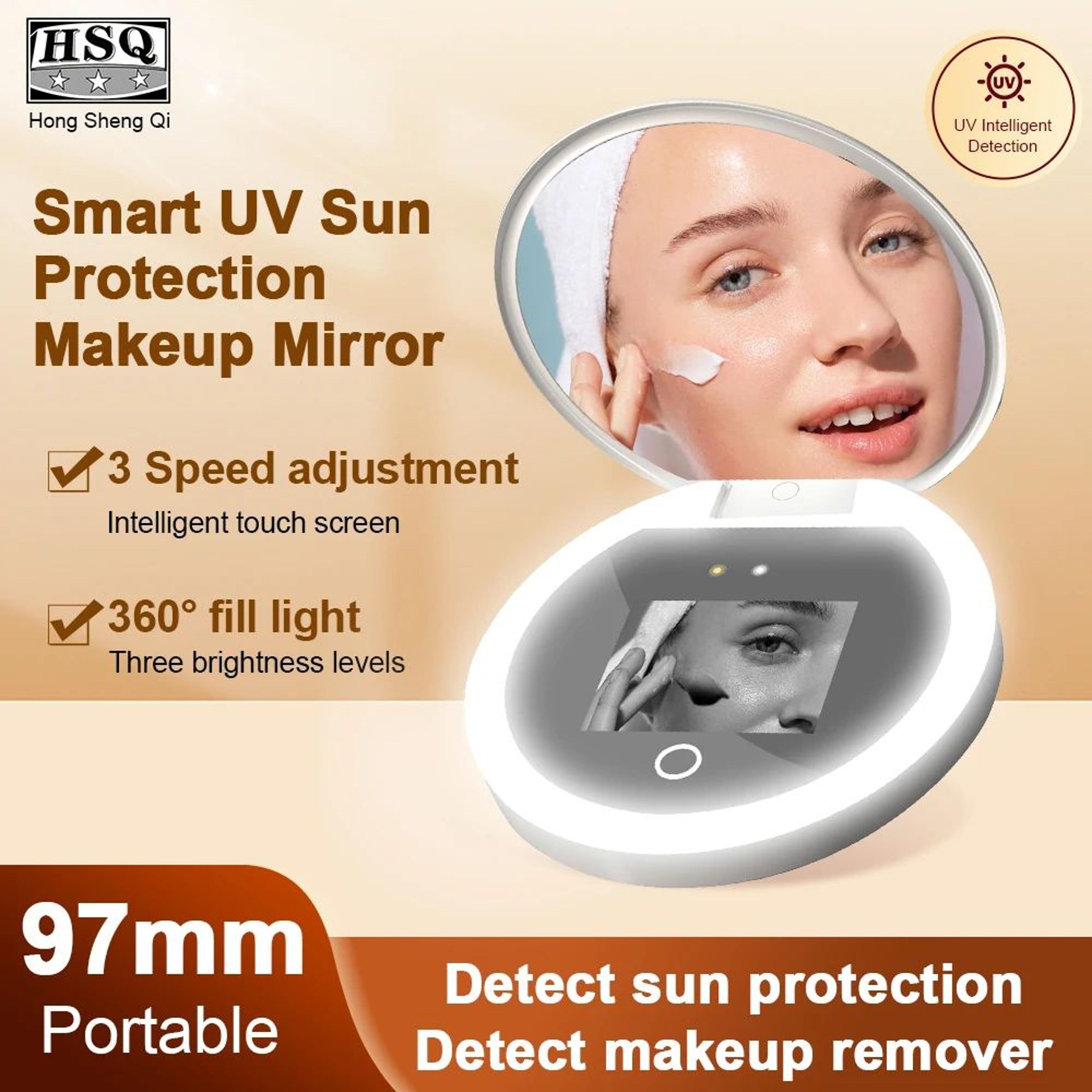 smart uv camera led makeup mirror for sunscreen check