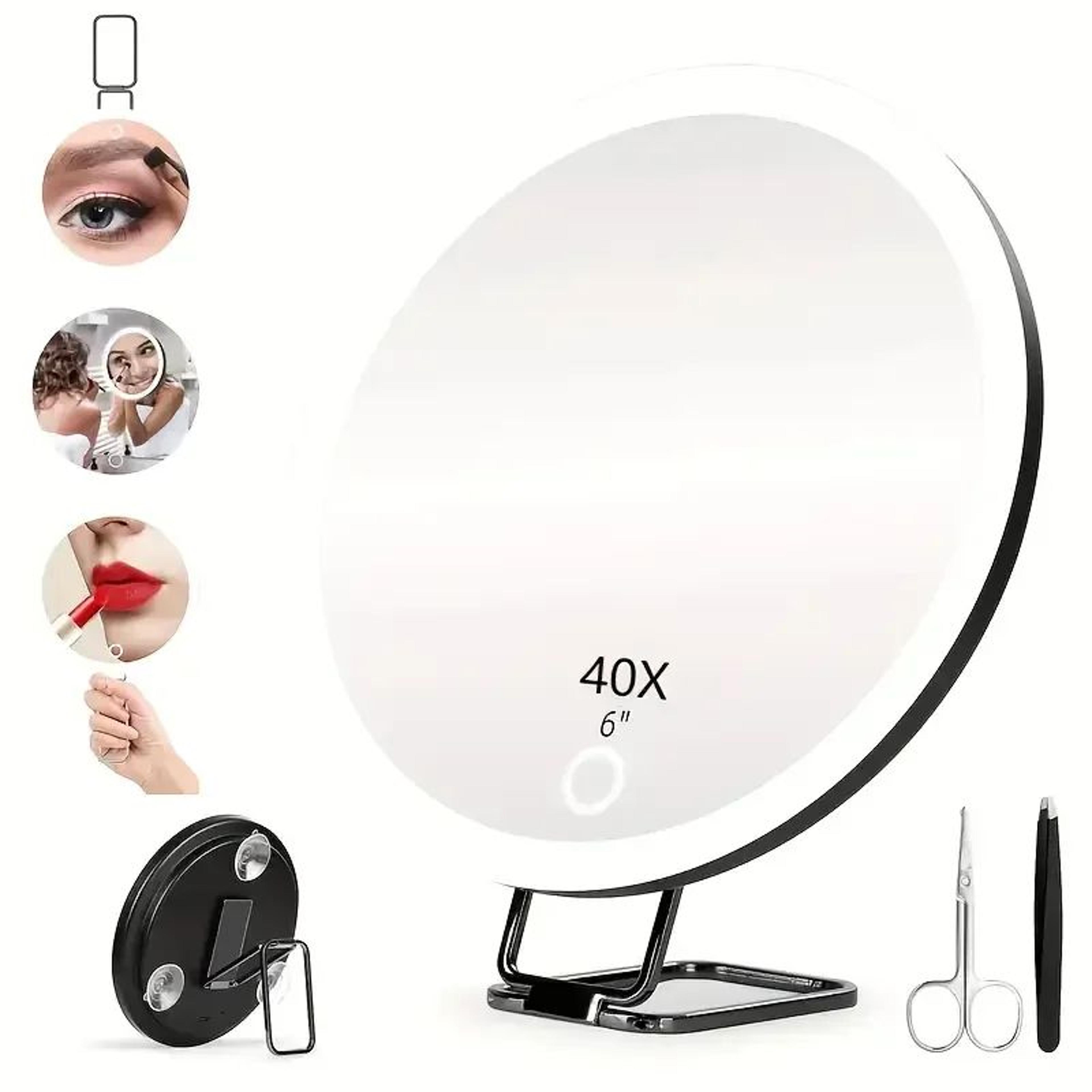 40x magnifying makeup mirror with adjustable light