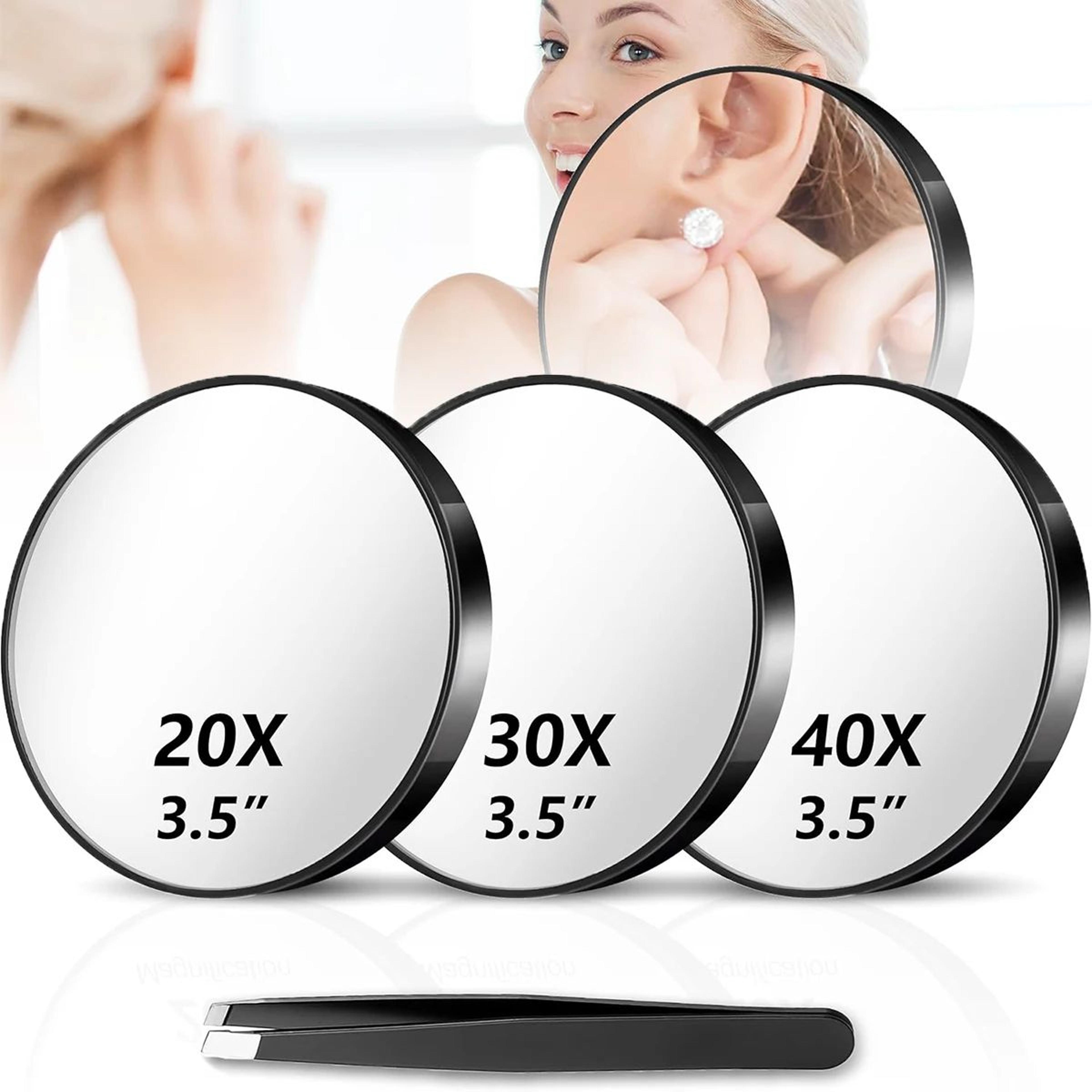 compact magnifying mirror set with tweezers and suction cups