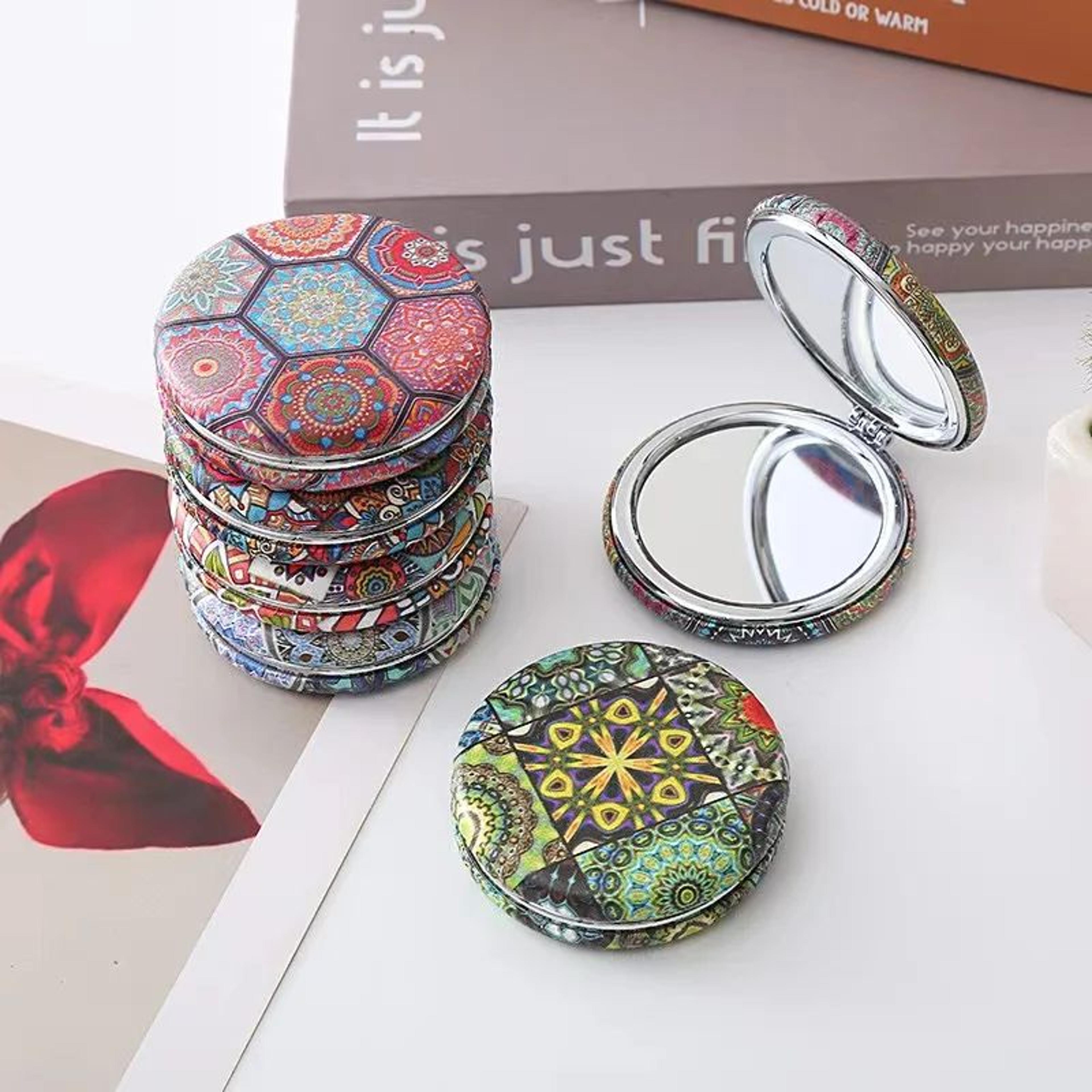 bohemian retro round folding portable makeup mirror