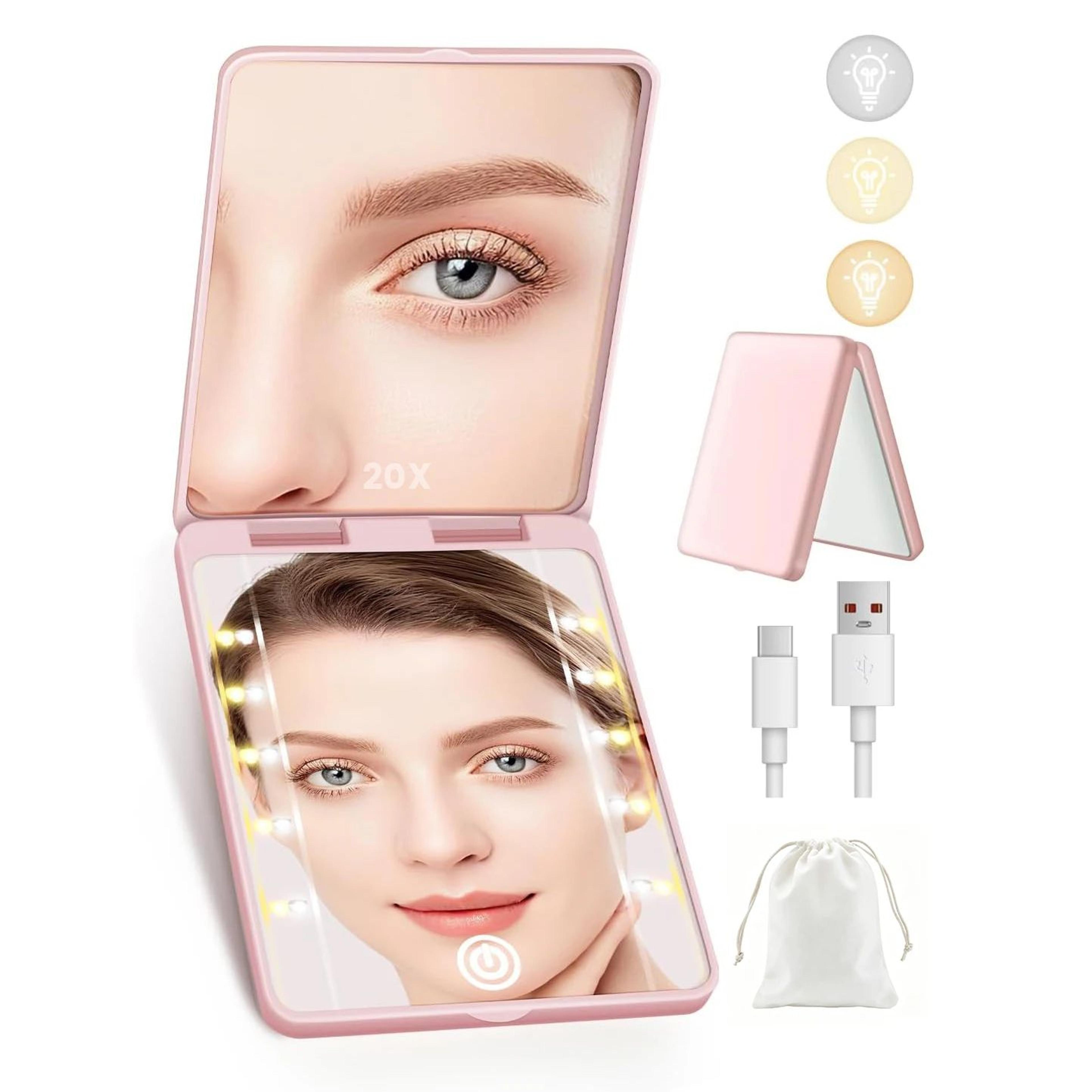 rechargeable 20x magnifying led compact makeup mirror