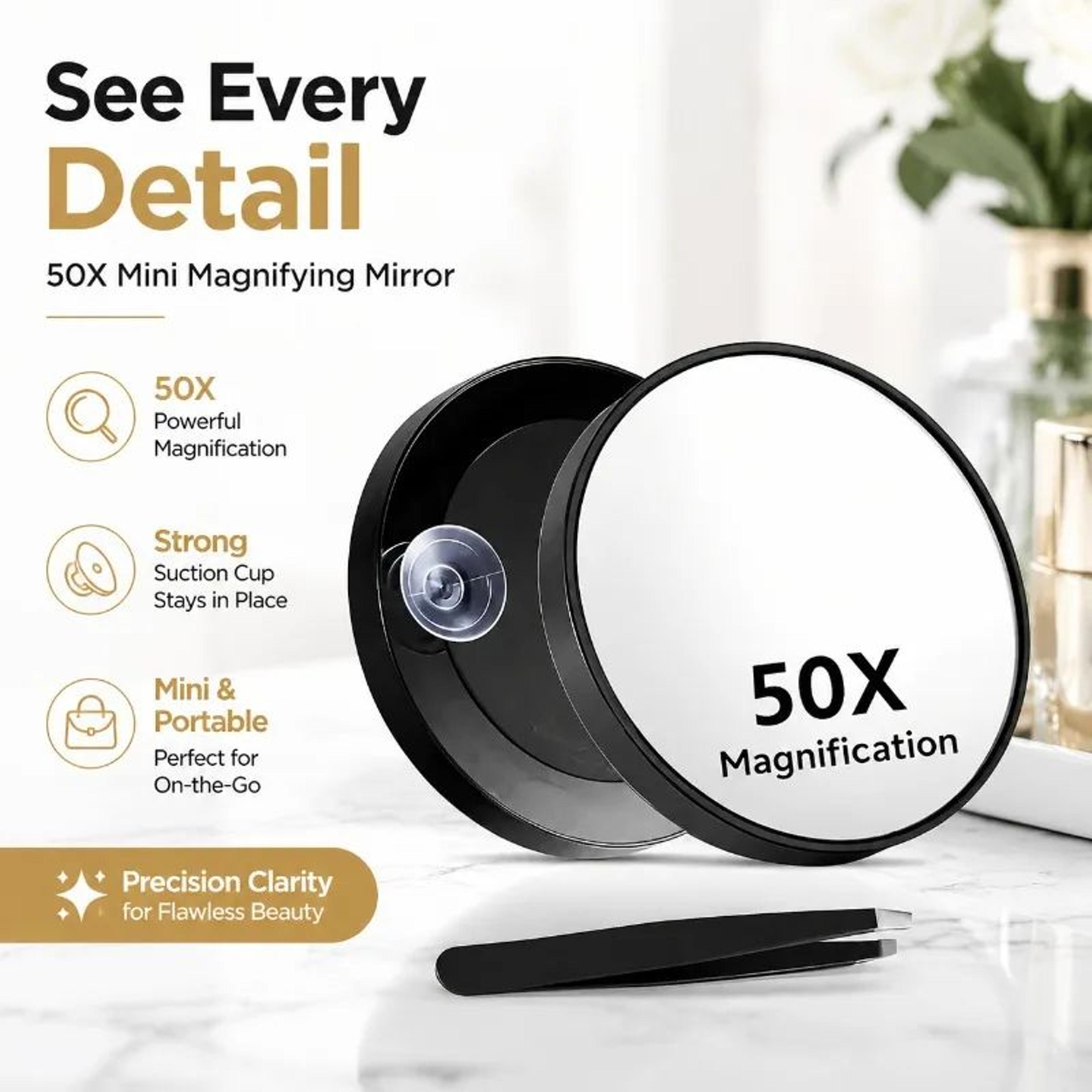 50x magnifying mini portable suction cosmetic mirror