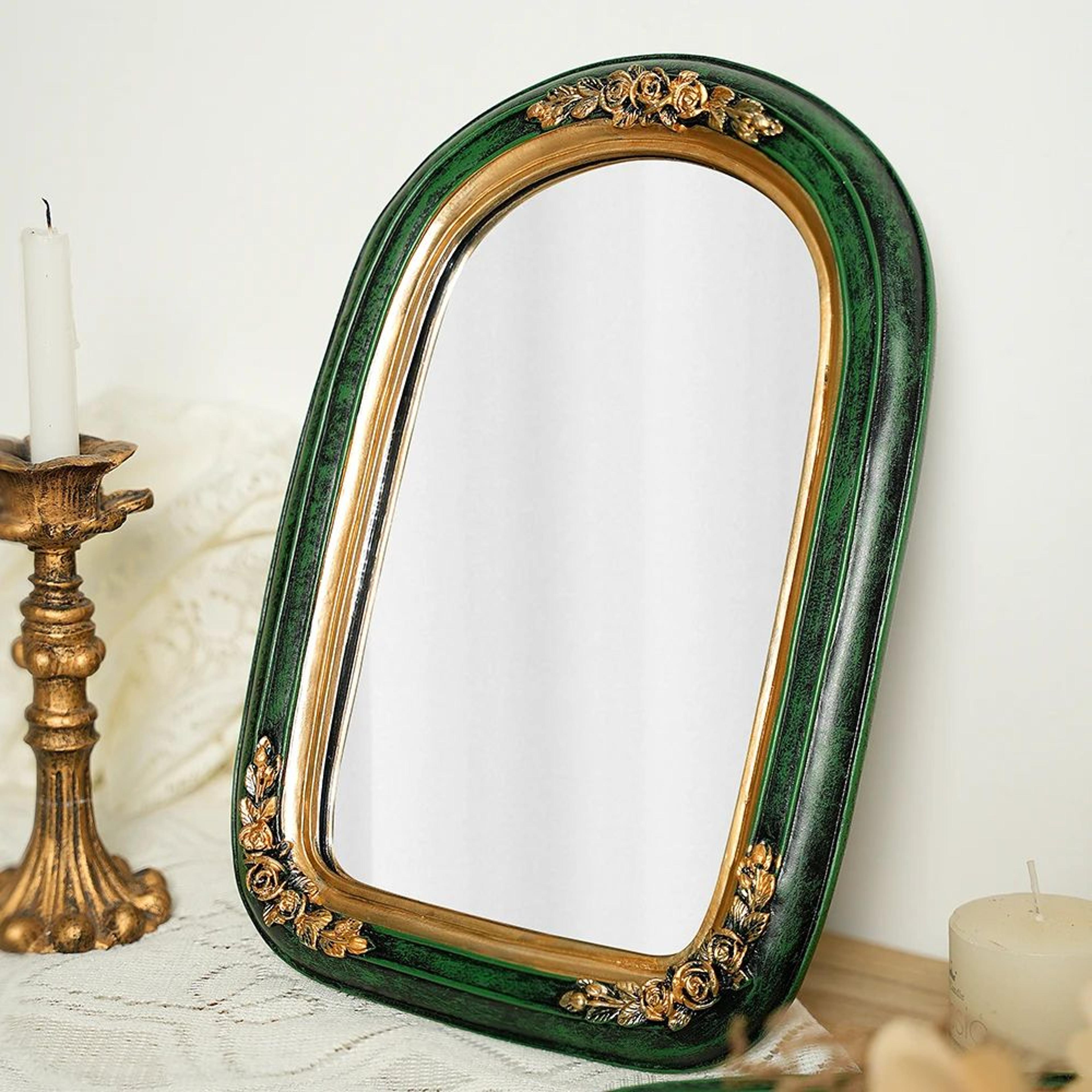vintage european green resin carved makeup mirror