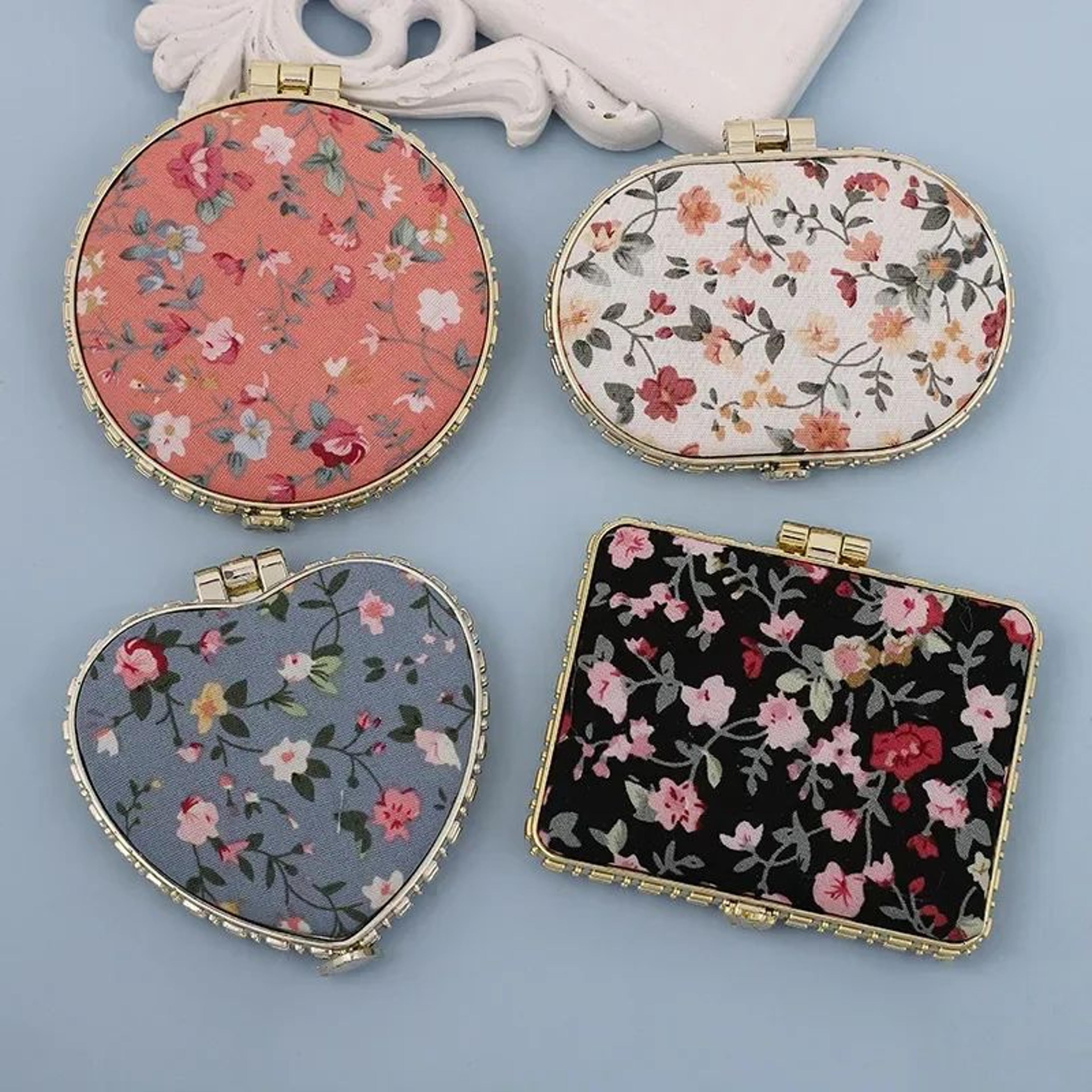 vintage floral double sided folding pocket makeup mirror