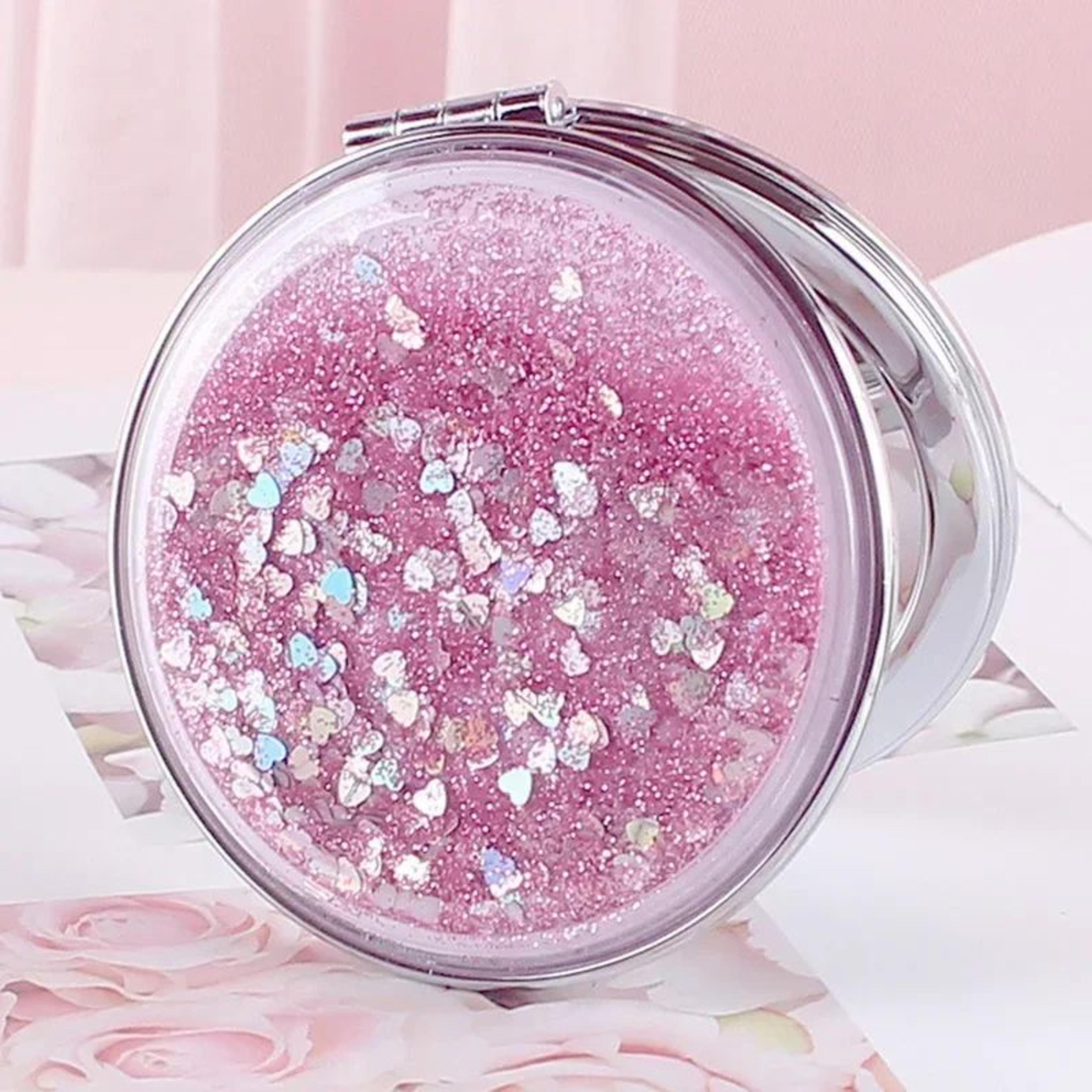 sparkling sand double sided folding pocket makeup mirror