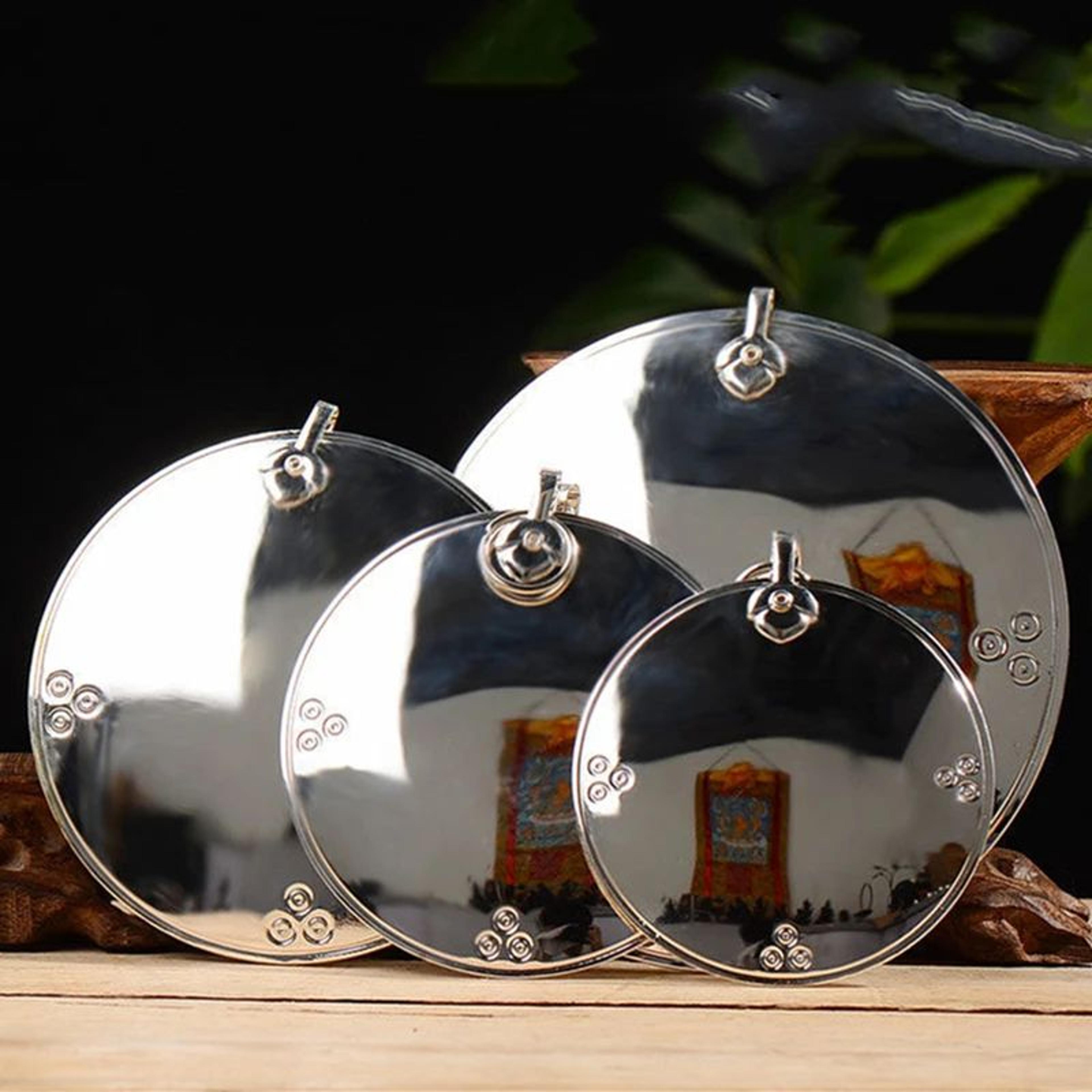 silver tibetan style auspicious hanging decorative mirror