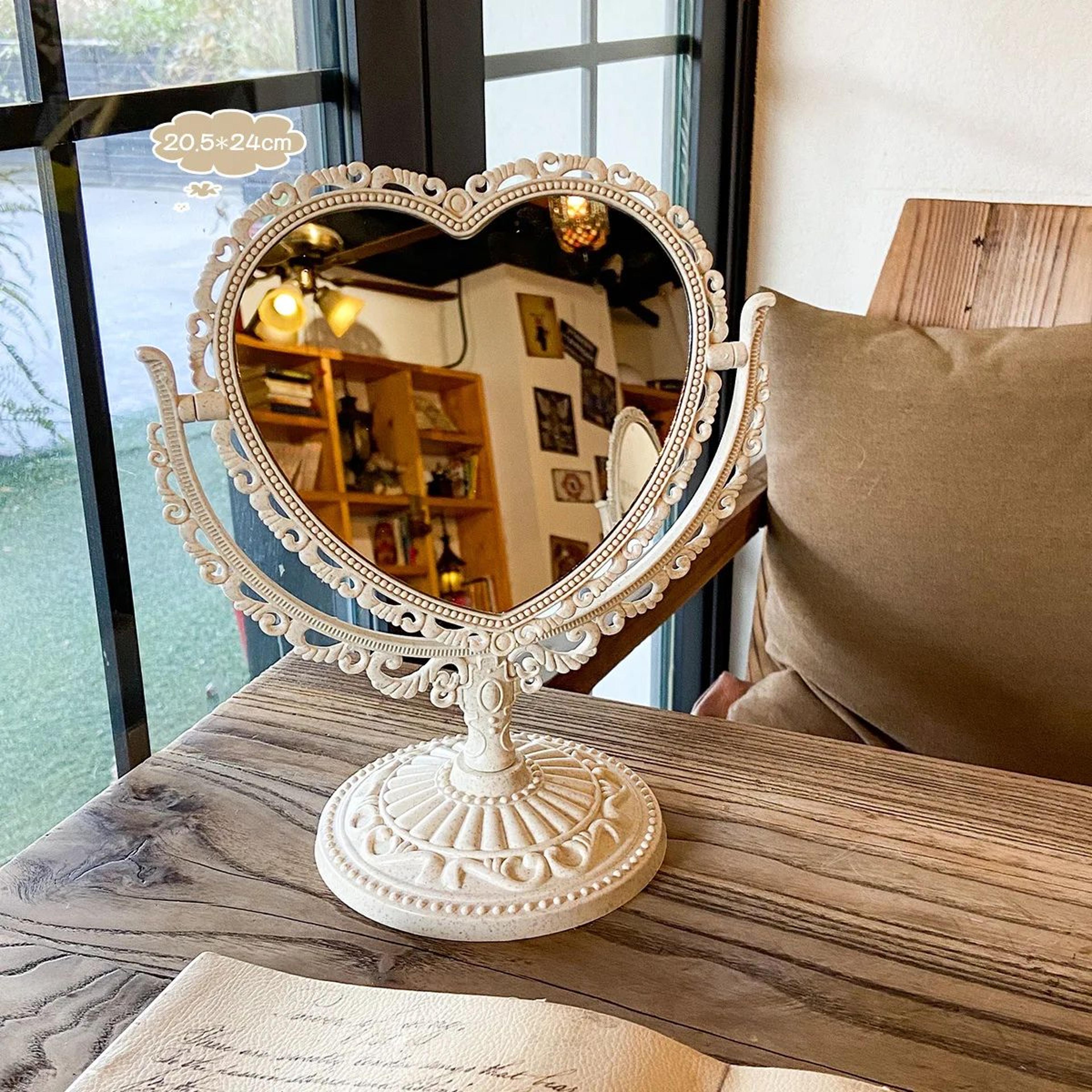 european retro heart shaped desktop vanity mirror
