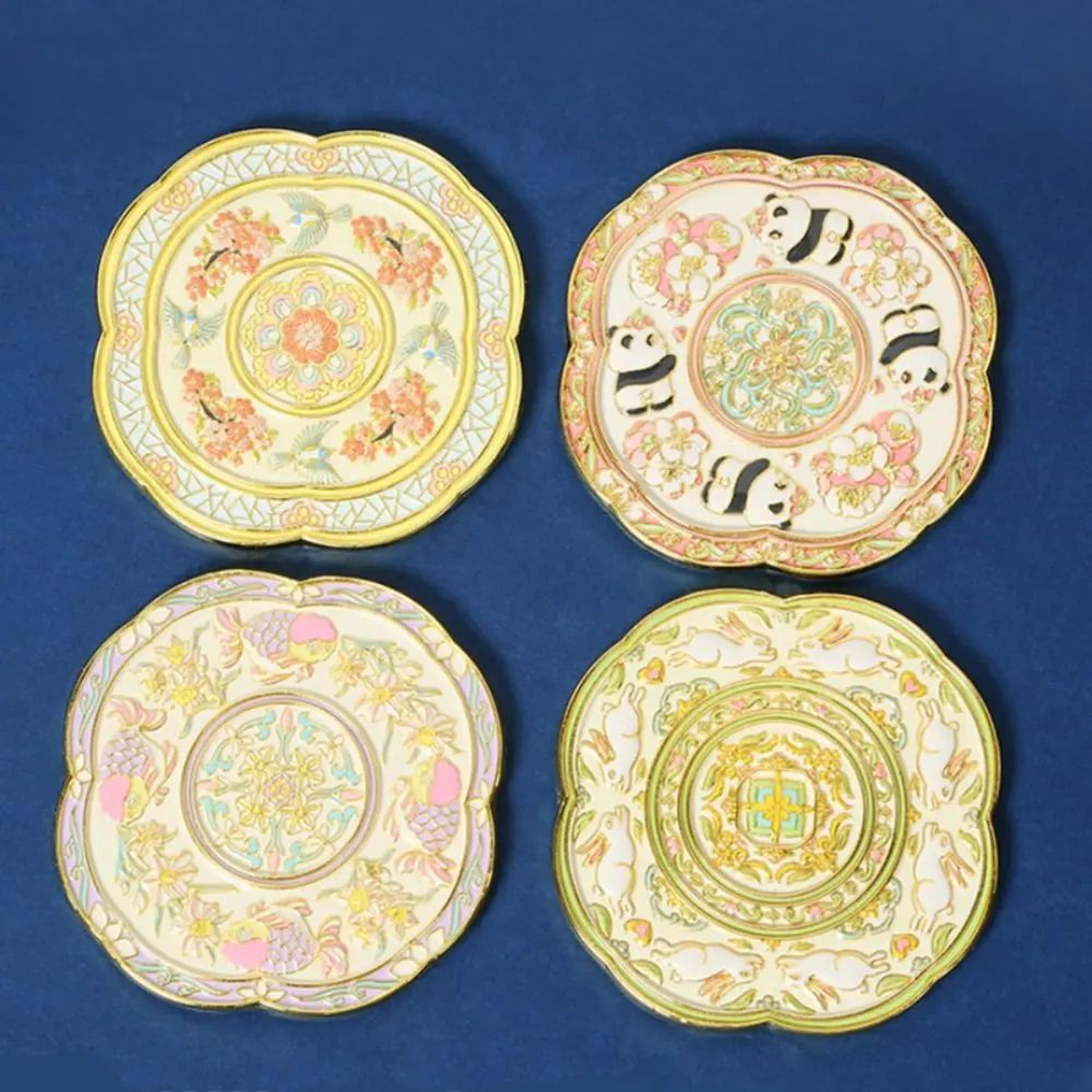 chinese style embossed floral handheld pocket makeup mirror