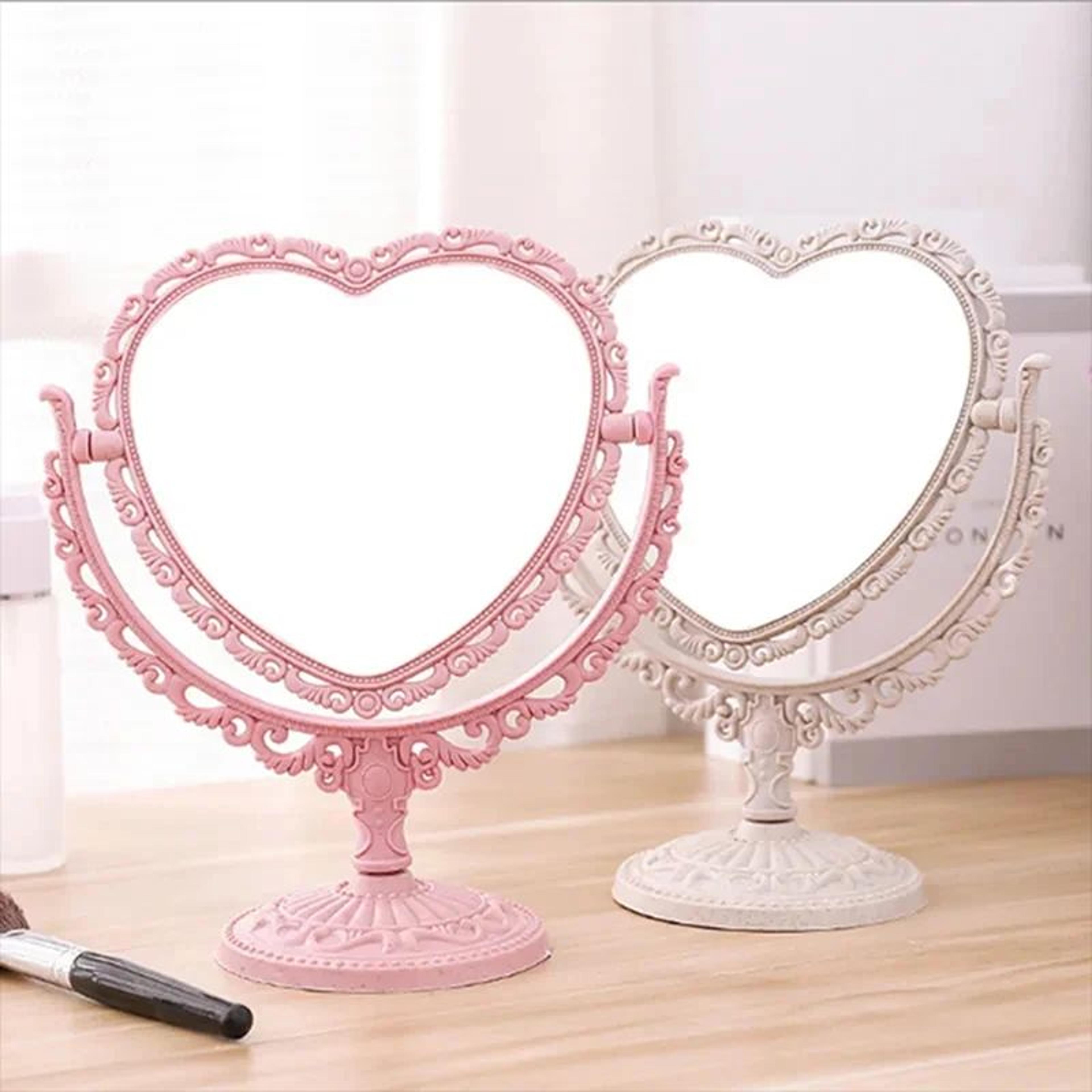 heart shaped double sided portable vanity makeup mirror