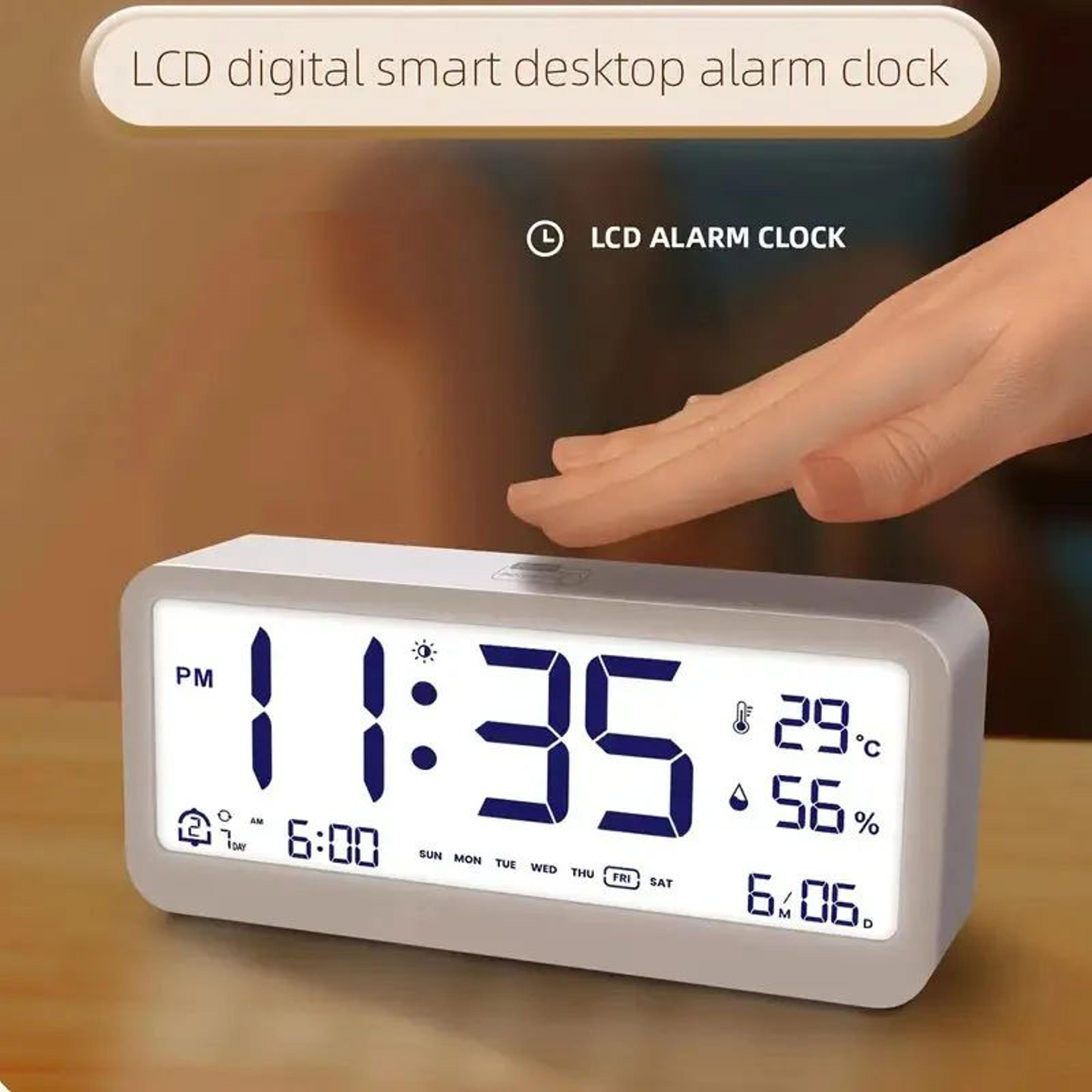 lcd digital alarm clock with temperature humidity and calendar