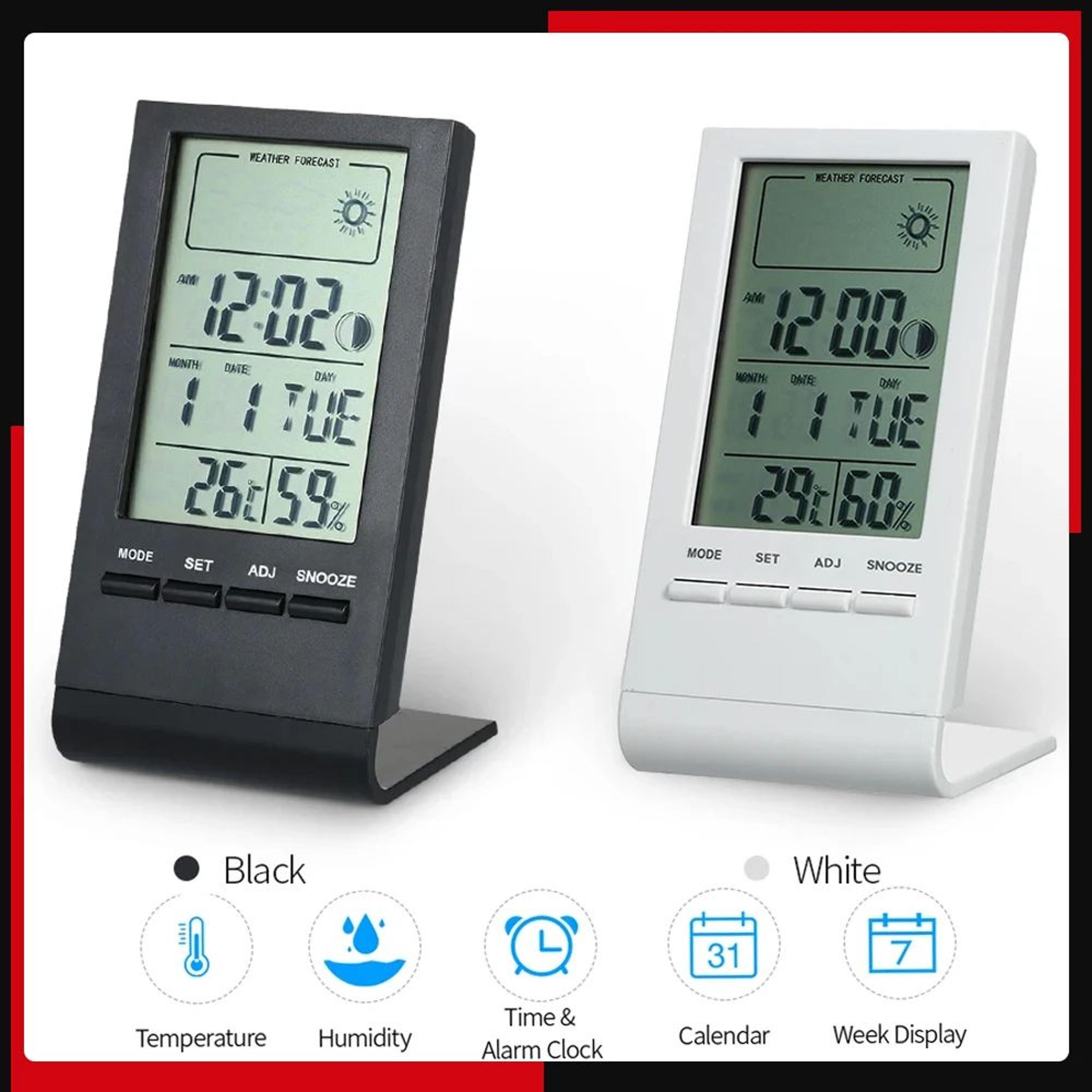 mini digital thermometer hygrometer with clock and weather display