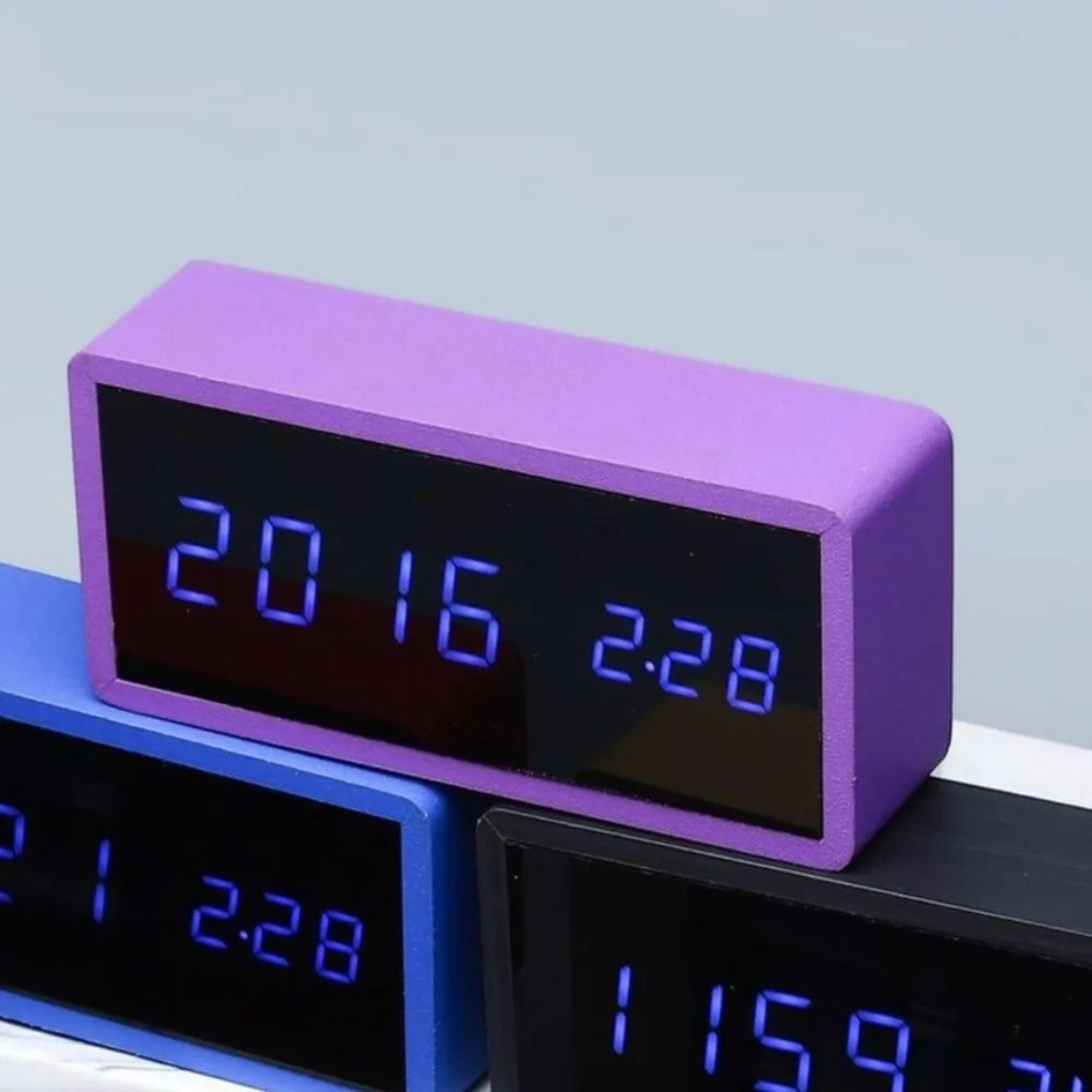 bamboo wooden led digital alarm clock with mirror display